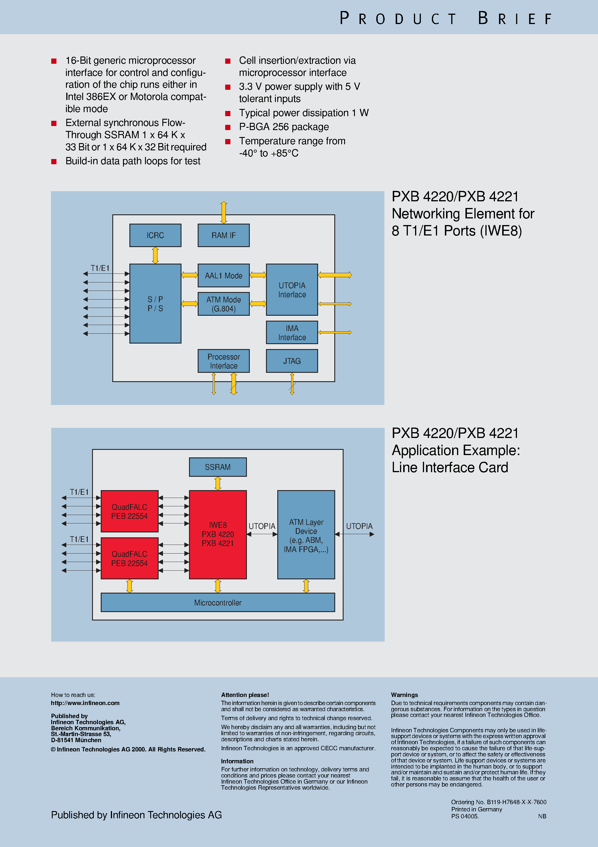 Даташит PXB4220 - IWE8 Interworking Element for 8 E1/T1 Lines страница 2