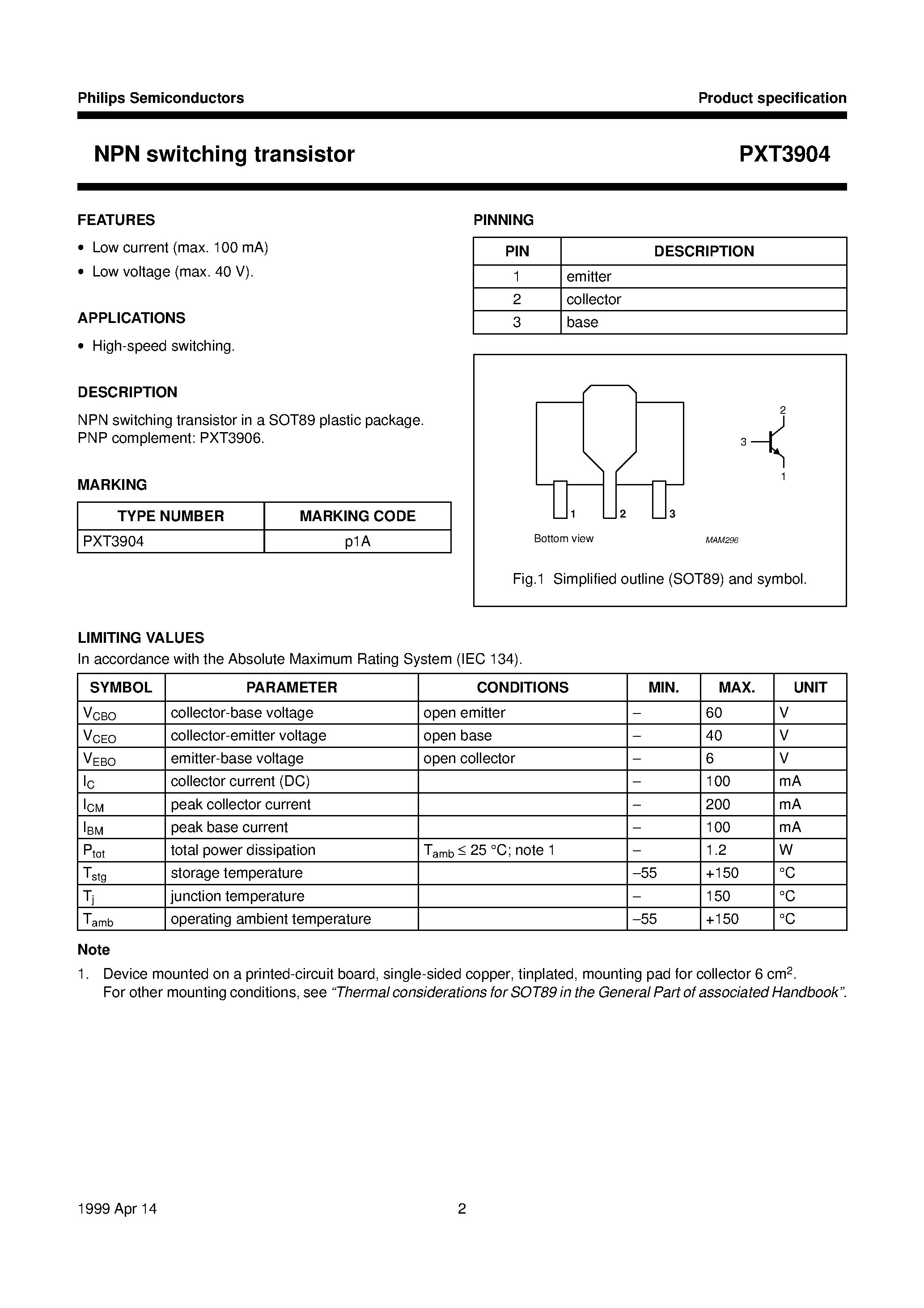 Datasheet PXT3904 - NPN switching transistor page 2