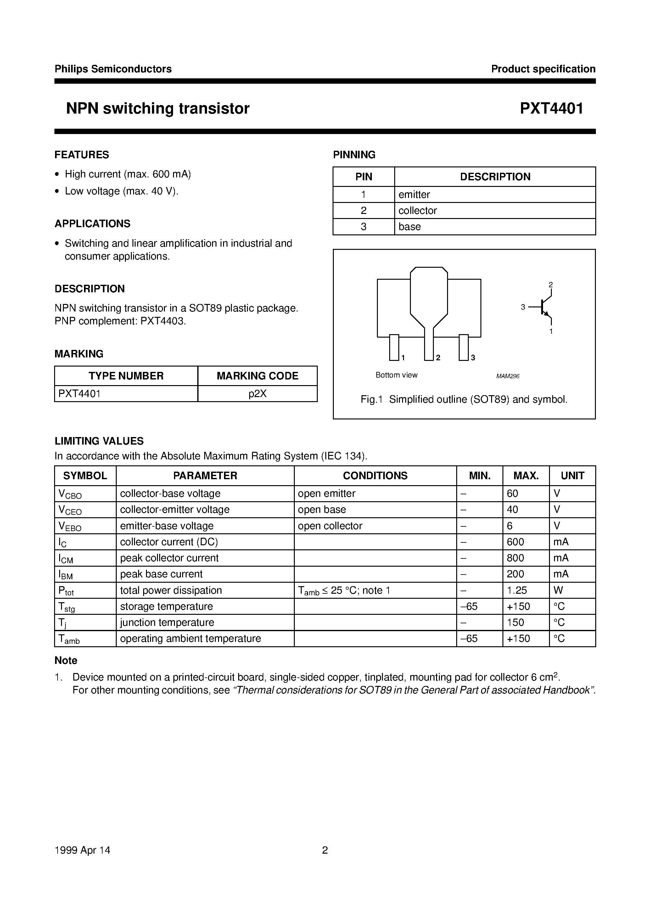 Datasheet PXT4401 - NPN switching transistor page 2