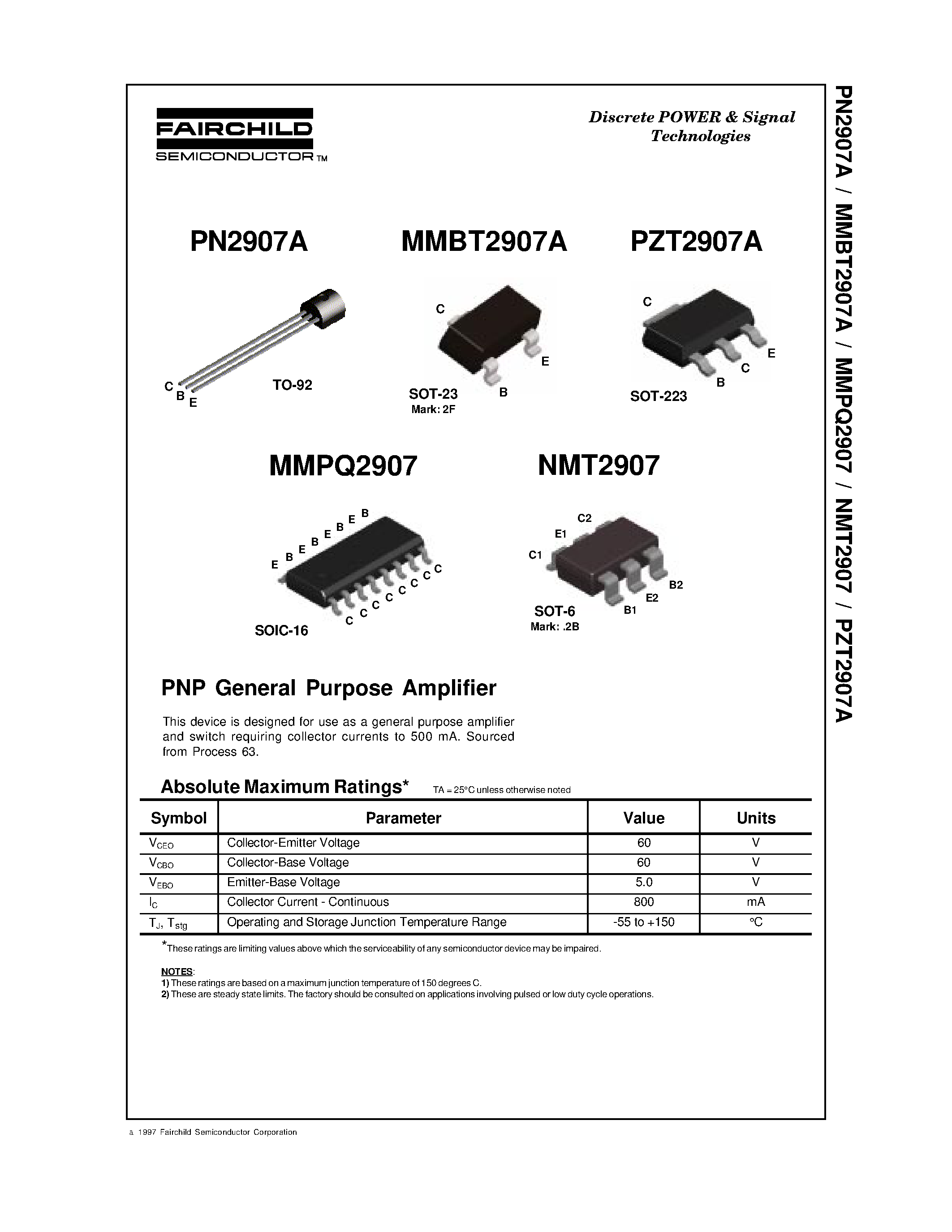 Datasheet PZT2907A - PNP General Purpose Amplifier page 1
