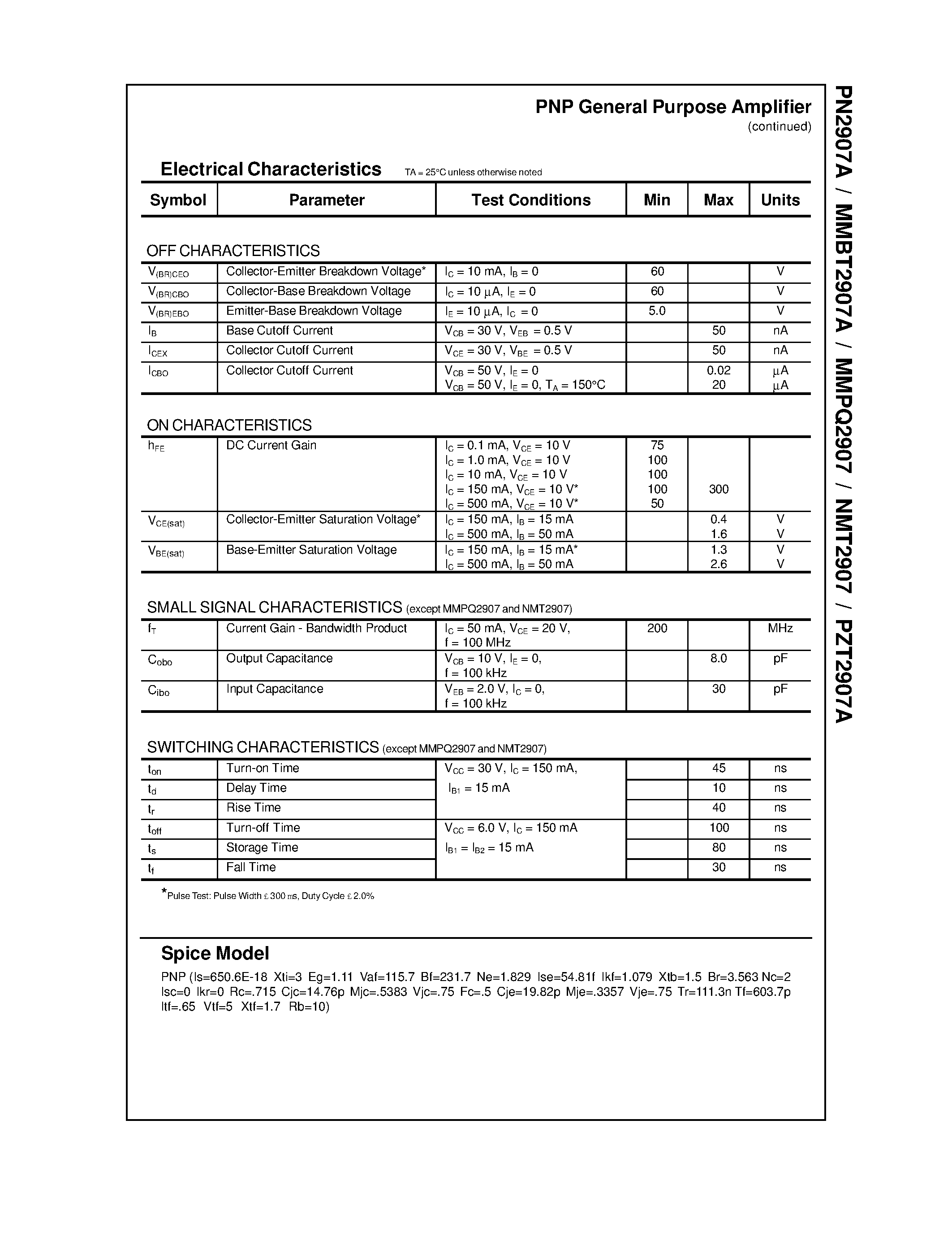 Datasheet PZT2907A - PNP General Purpose Amplifier page 2