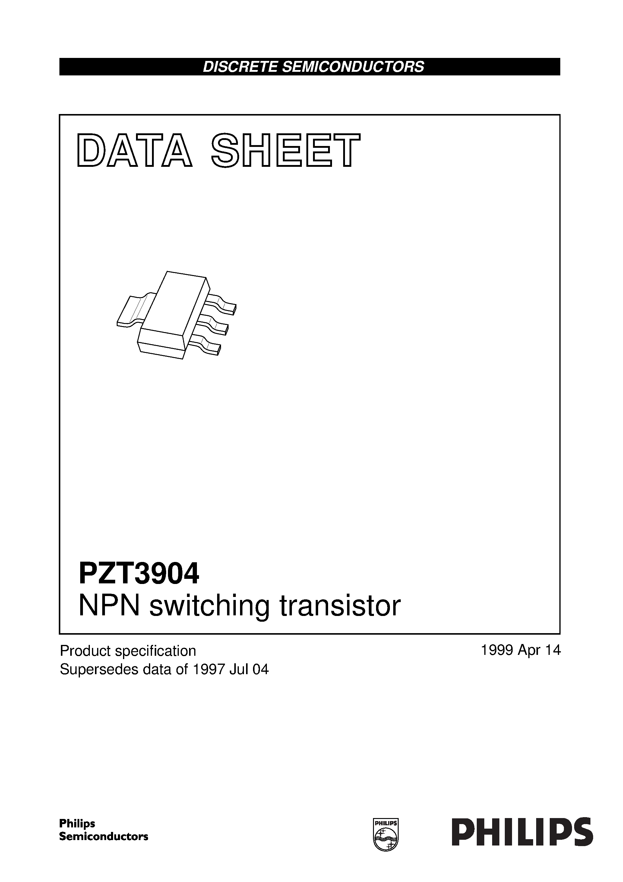 Datasheet PZT3904 - NPN switching transistor page 1