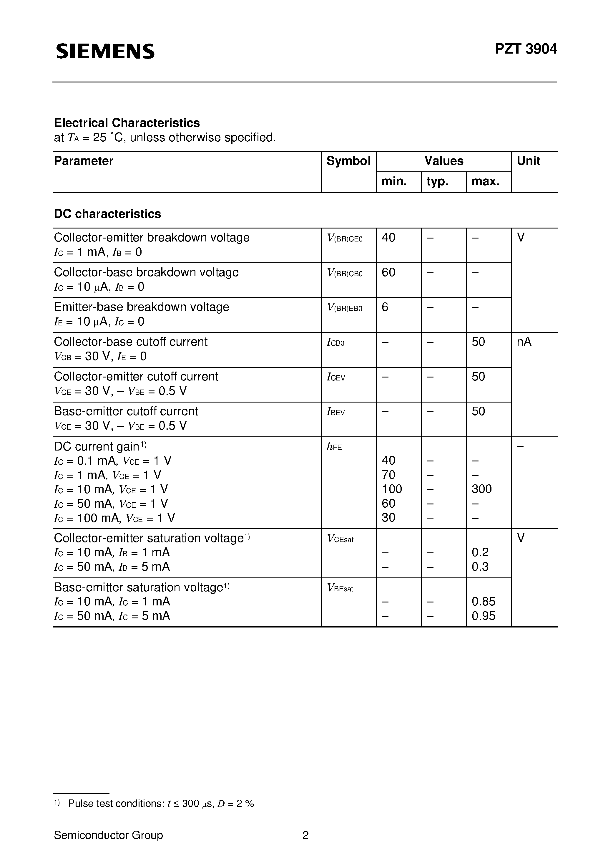 Даташит PZT3904 - NPN Silicon Switching Transistor страница 2