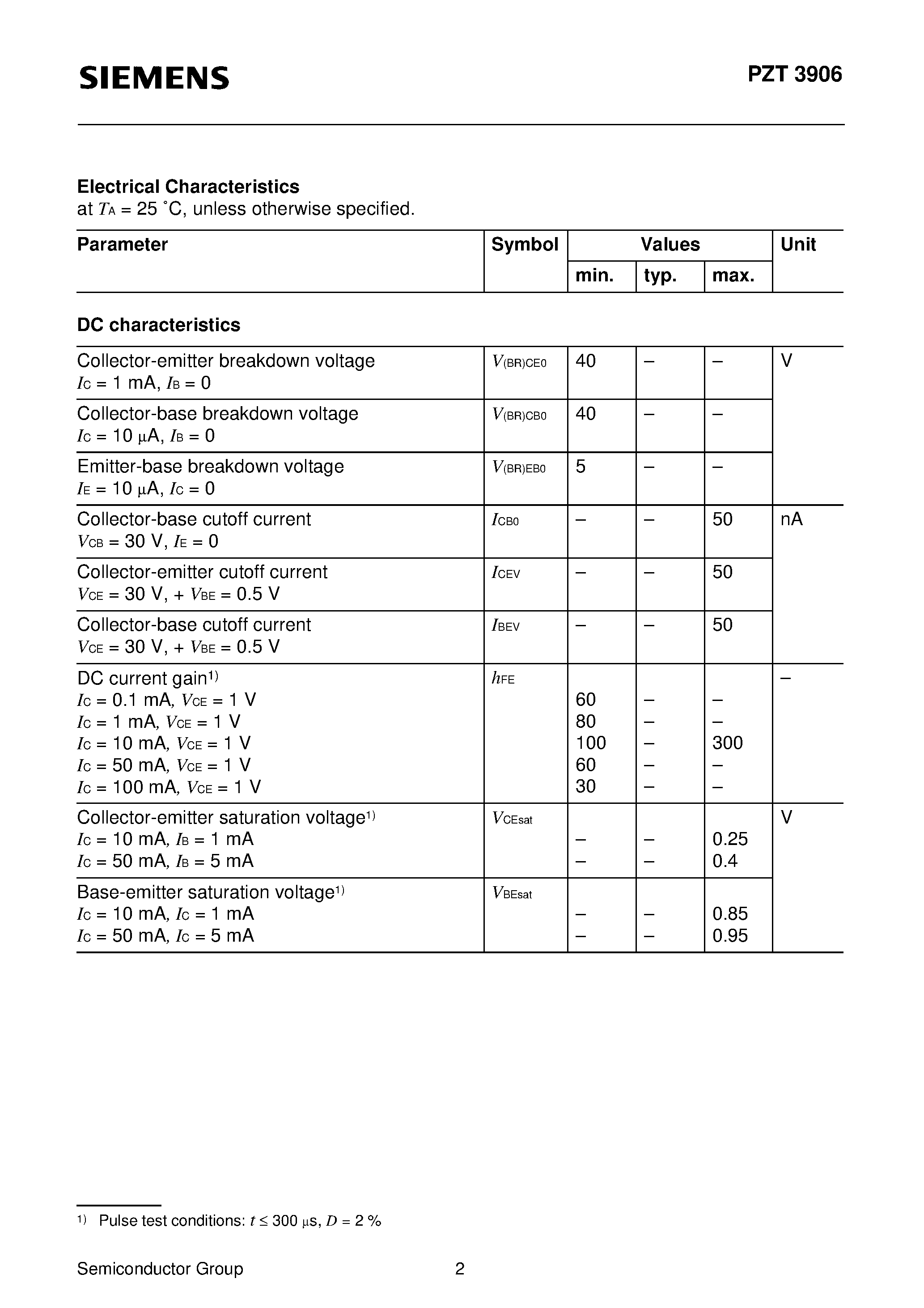 Даташит PZT3906 - PNP Silicon Switching Transistor страница 2