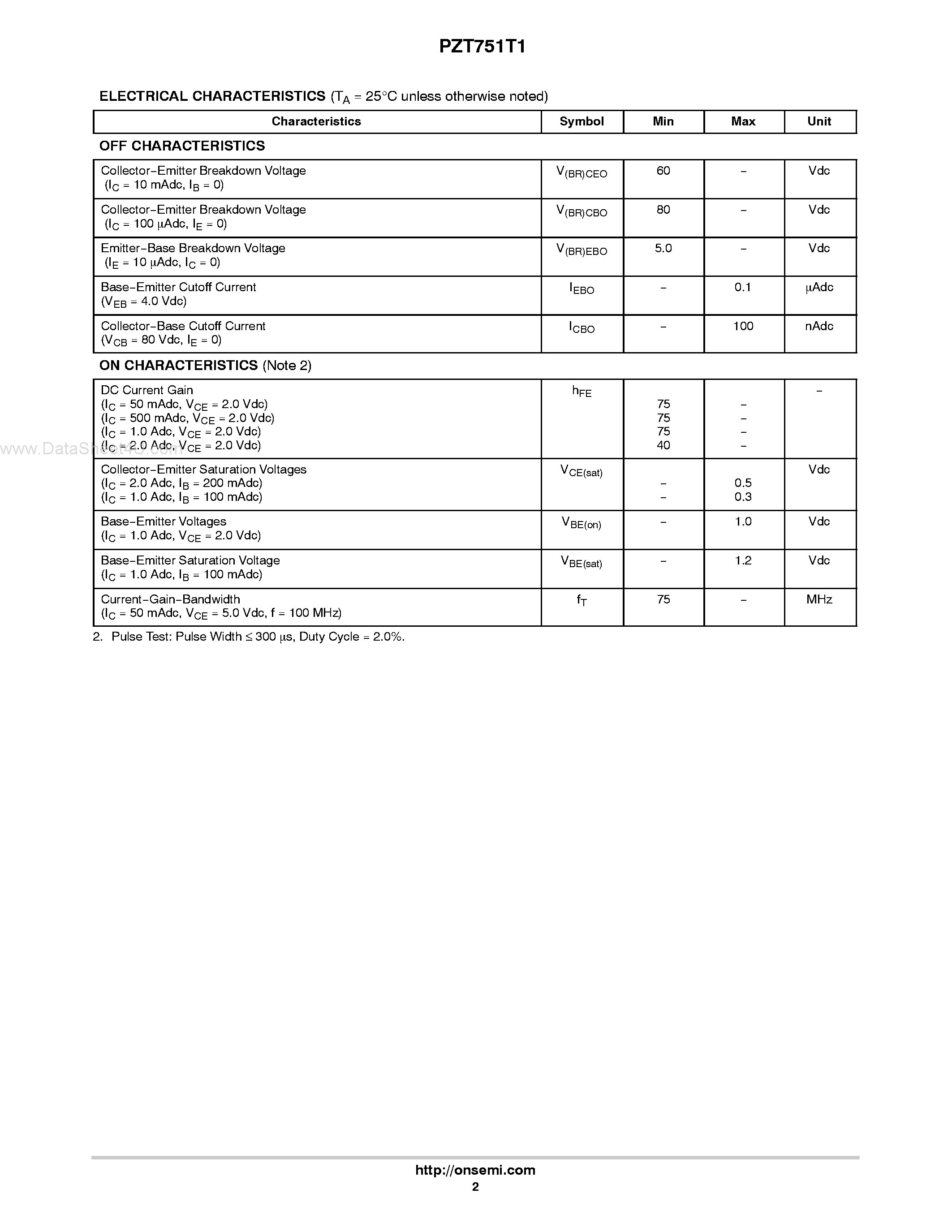 Даташит на микросхему PZT751T1 страница 2 Даташит PZT751T1 - PNP Silicon Planar Epitaxial Transistor страница 2