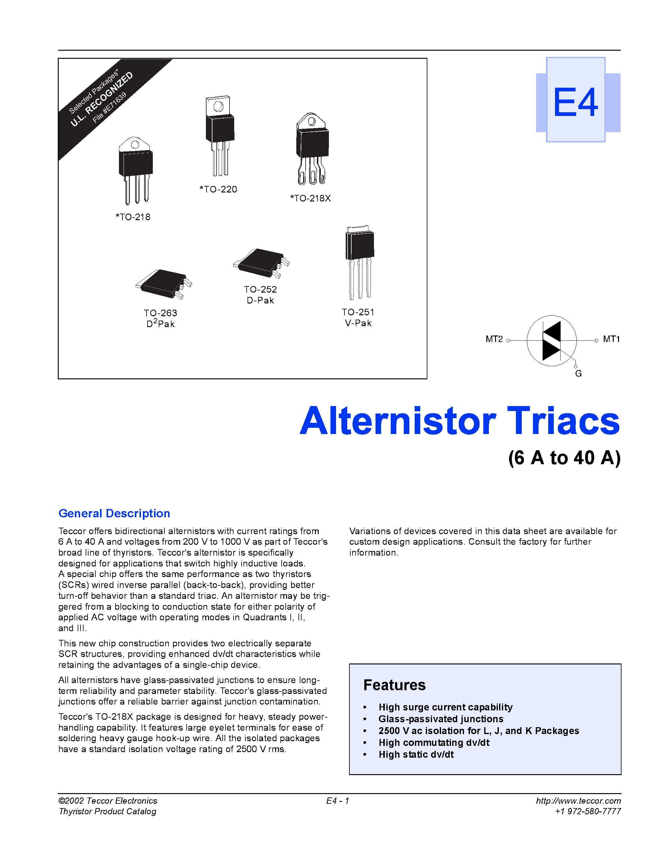 Datasheet Q4030LH5 page 1 Datasheet Q4030LH5 - Alternistor Triacs page 1