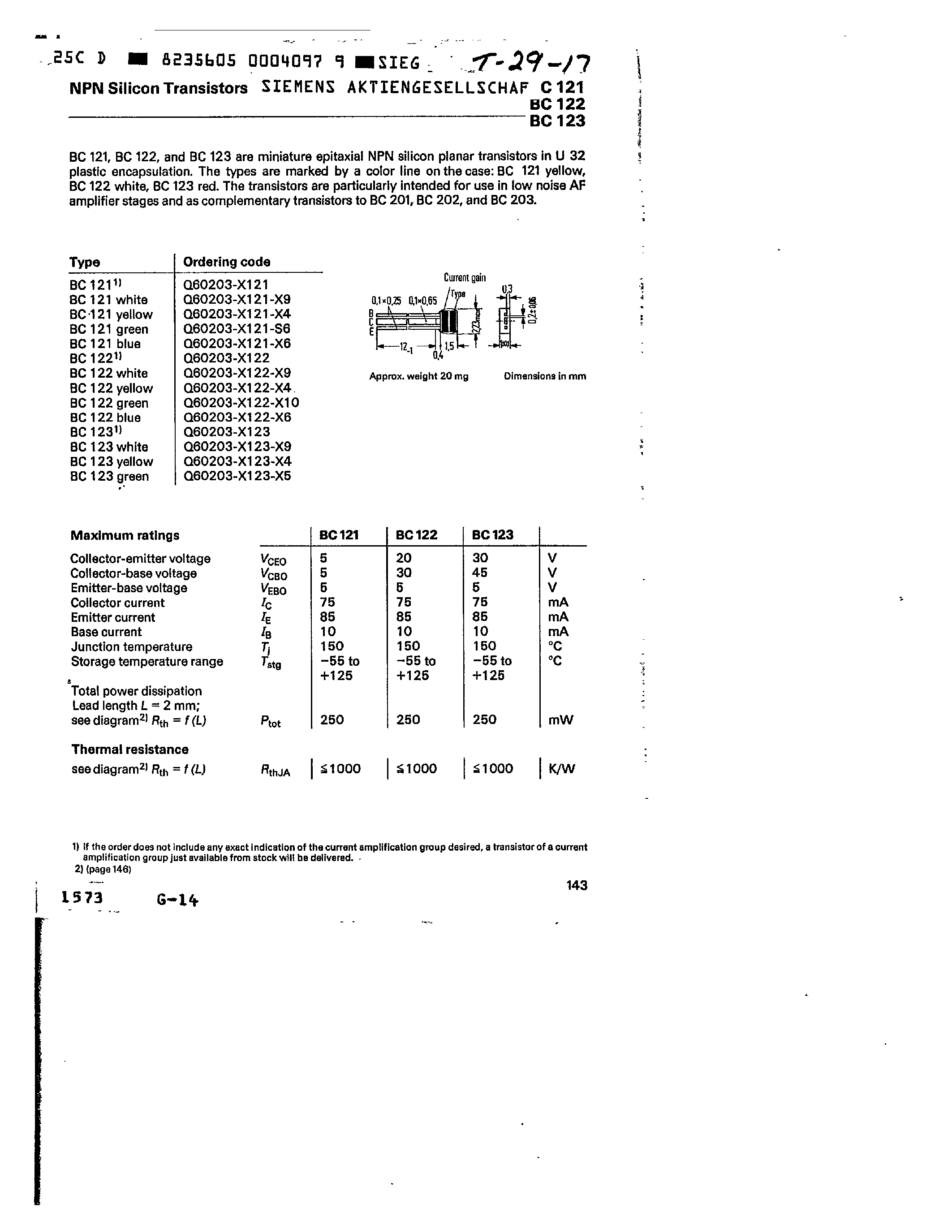 Datasheet Q60203-X123-X5 - npn silicon transistors page 1