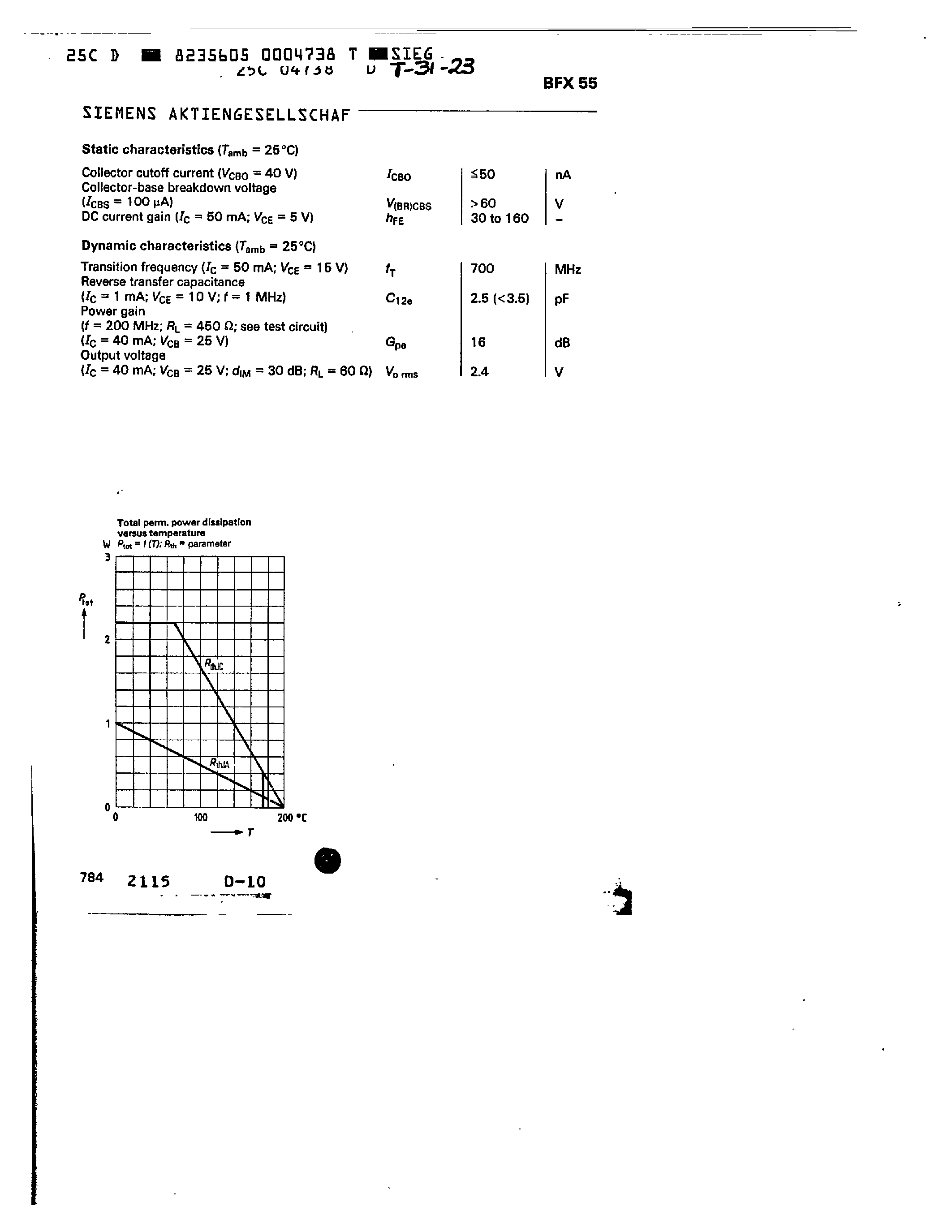 Datasheet Q60206-X55 page 2 Datasheet Q60206-X55 - NPN SILICON TRANSISTOR FOR VHF OUTPUT STAGES IN BROADBAND AMPLIFIERS page 2