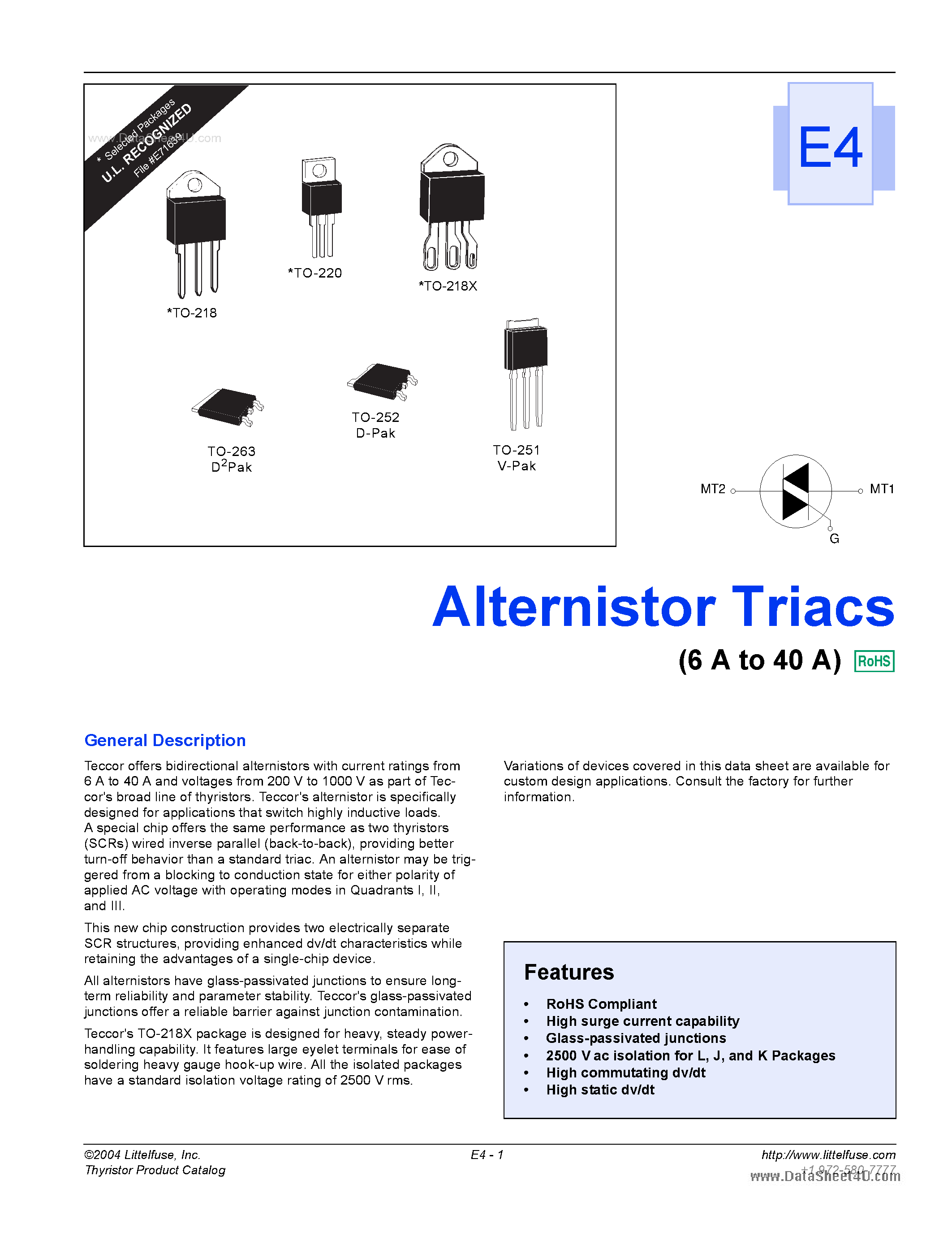 Datasheet Q6030LH5 - Alternistor Triacs page 1