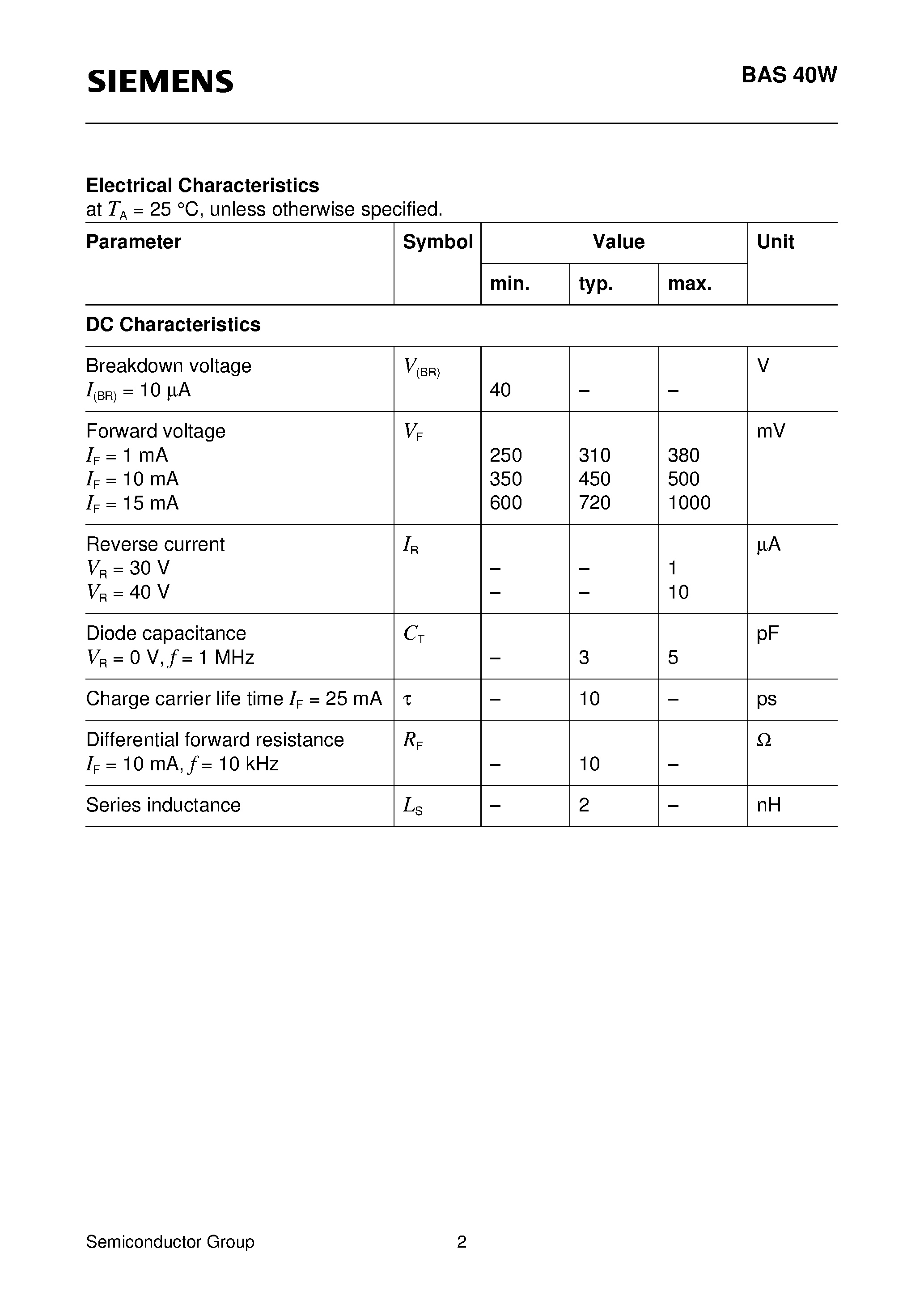 Даташит Q62702-A1067 - Silicon Schottky Diode (General-purpose diodes for high-speed switching Circuit protection Voltage clamping) страница 2