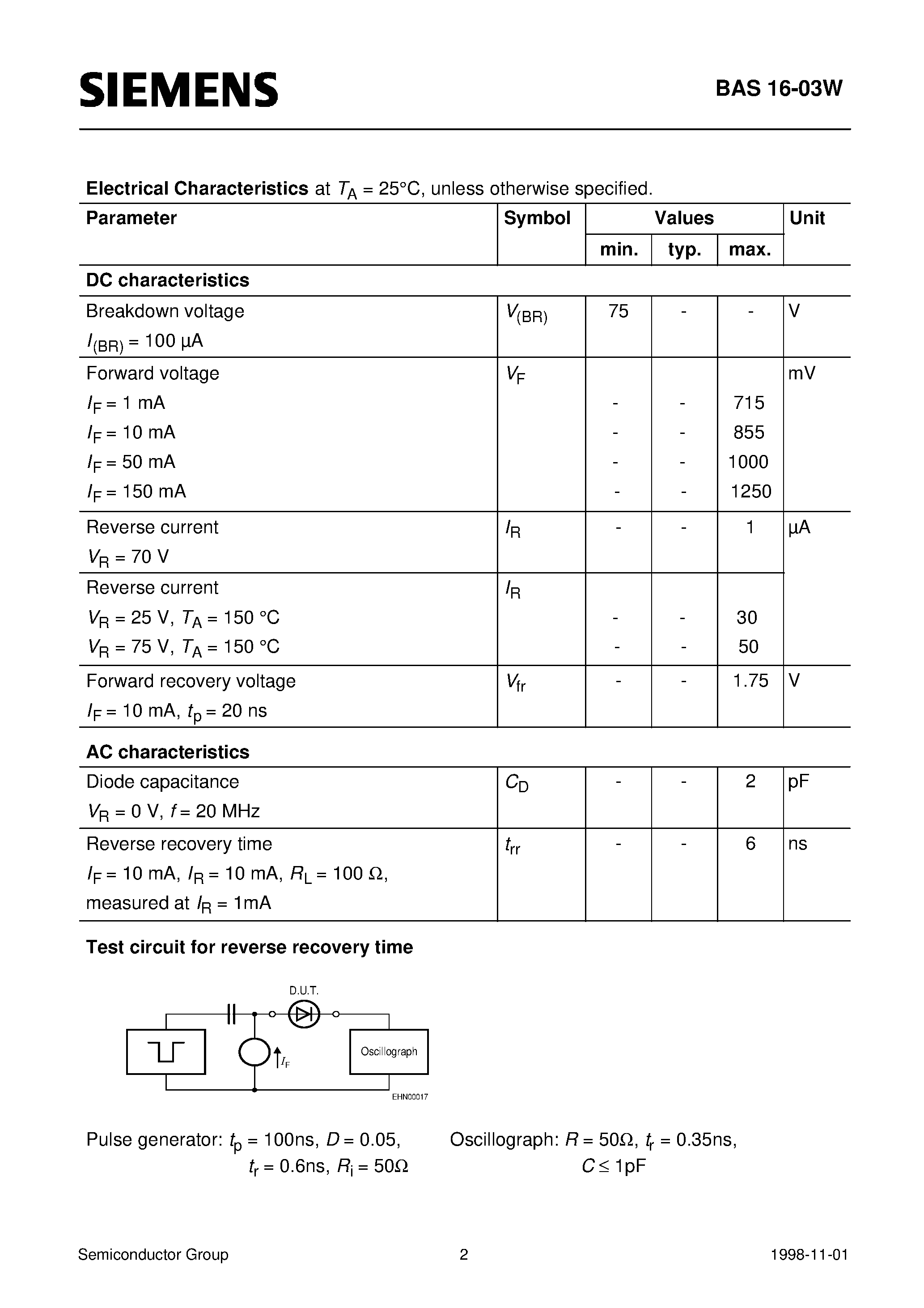Даташит на микросхему Q62702-A1231 страница 2 Даташит Q62702-A1231 - Silicon Switching Diode Preliminary data (For high-speed switching applications) страница 2