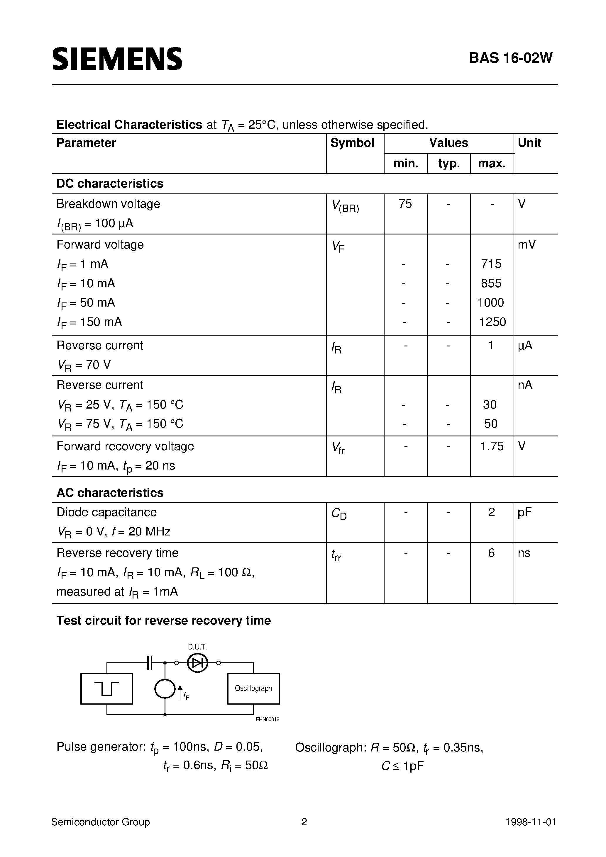 Даташит на микросхему Q62702-A1239 страница 2 Даташит Q62702-A1239 - Silicon Switching Diode Preliminary data (For high-speed switching applications) страница 2
