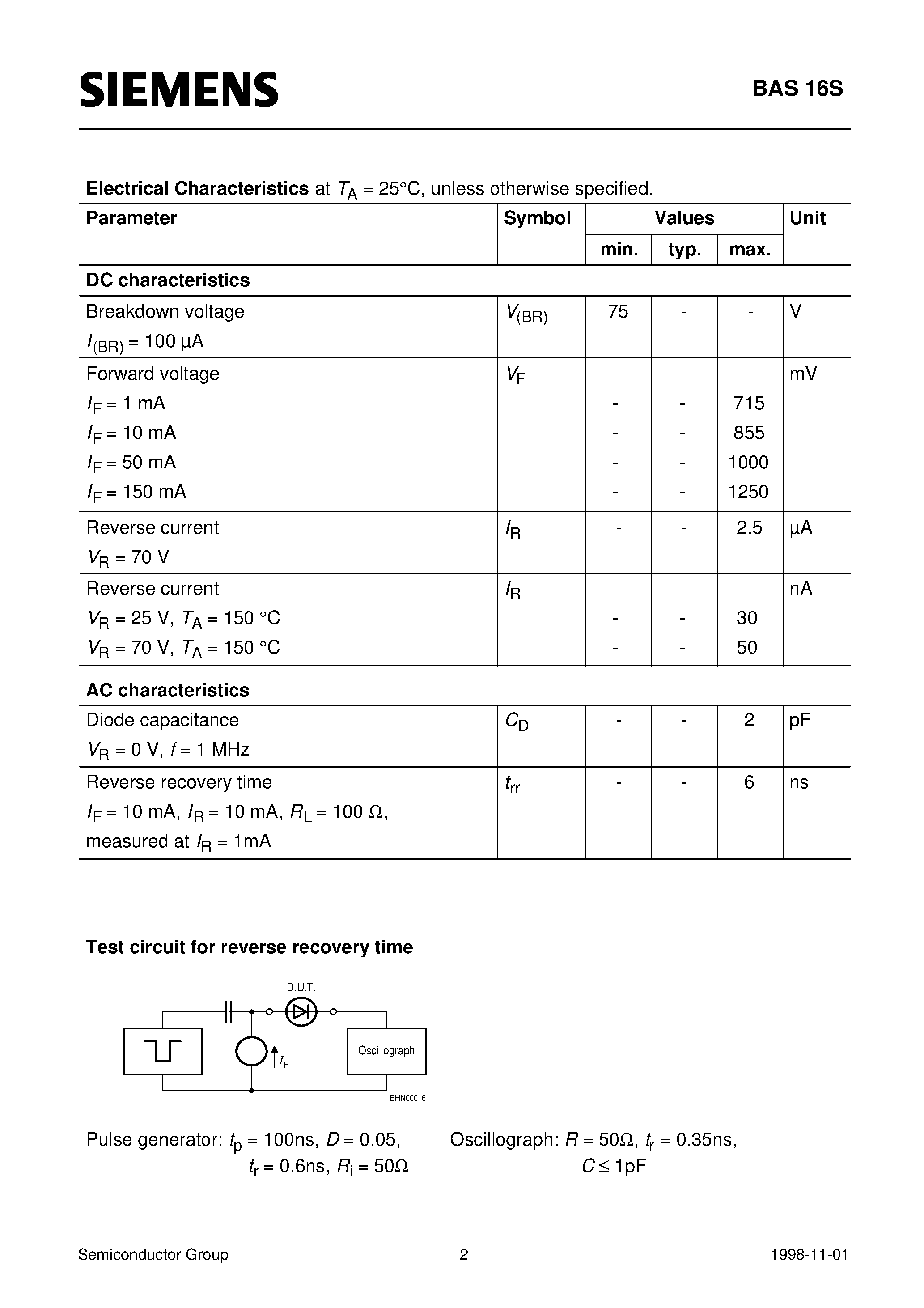 Даташит Q62702-A1241 - Silicon Switching Diode Array (For high-speed switching applications Internal (galvanic) isolated Diodes in one package) страница 2