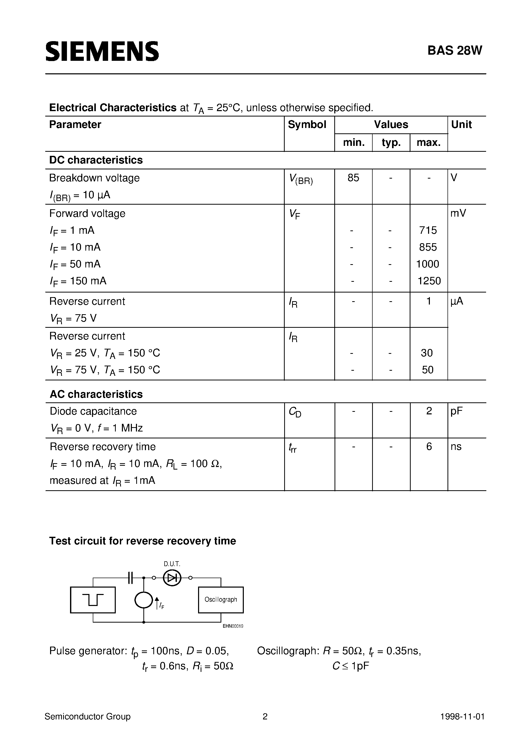 Даташит Q62702-A3466 - Silicon Switching Diode Array (For high-speed switching applications Electrical insulated diodes) страница 2