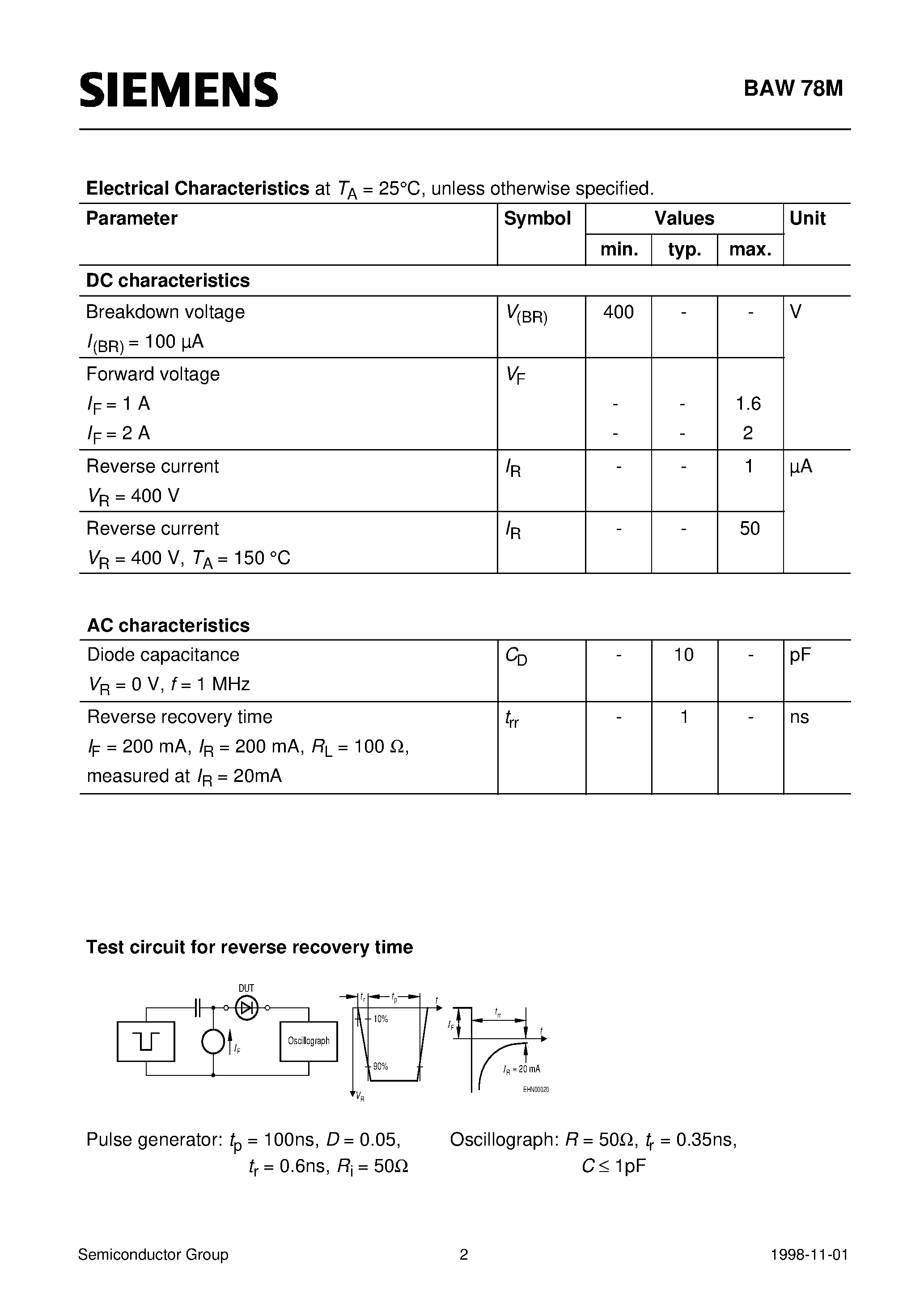 Даташит на микросхему Q62702-A3471 страница 2 Даташит Q62702-A3471 - Silicon Switching Diode (Switching applications High breakdown voltage) страница 2