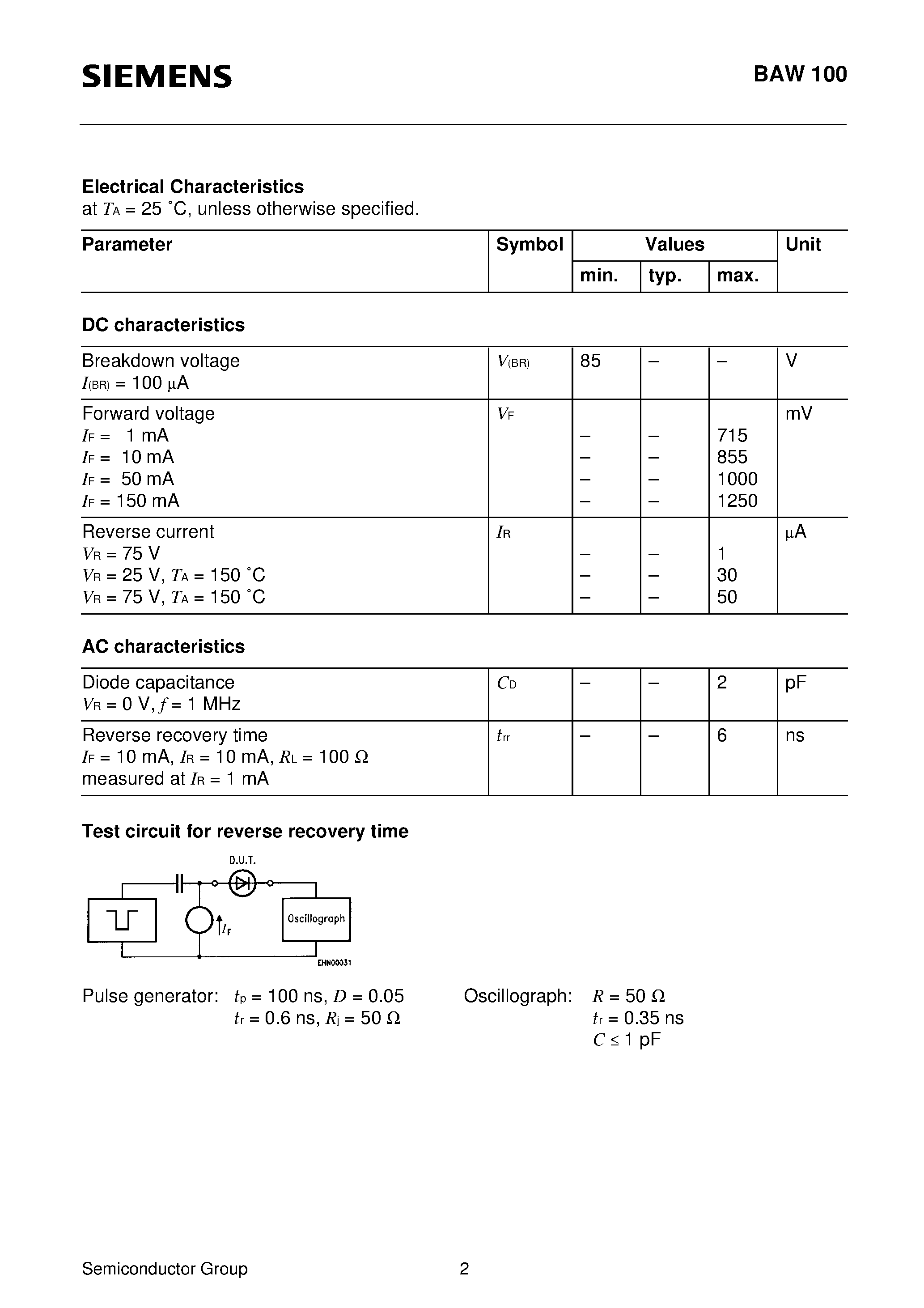 Даташит Q62702-A376 - Silicon Switching Diode Array (For high-speed switching Electrically insulated diodes) страница 2