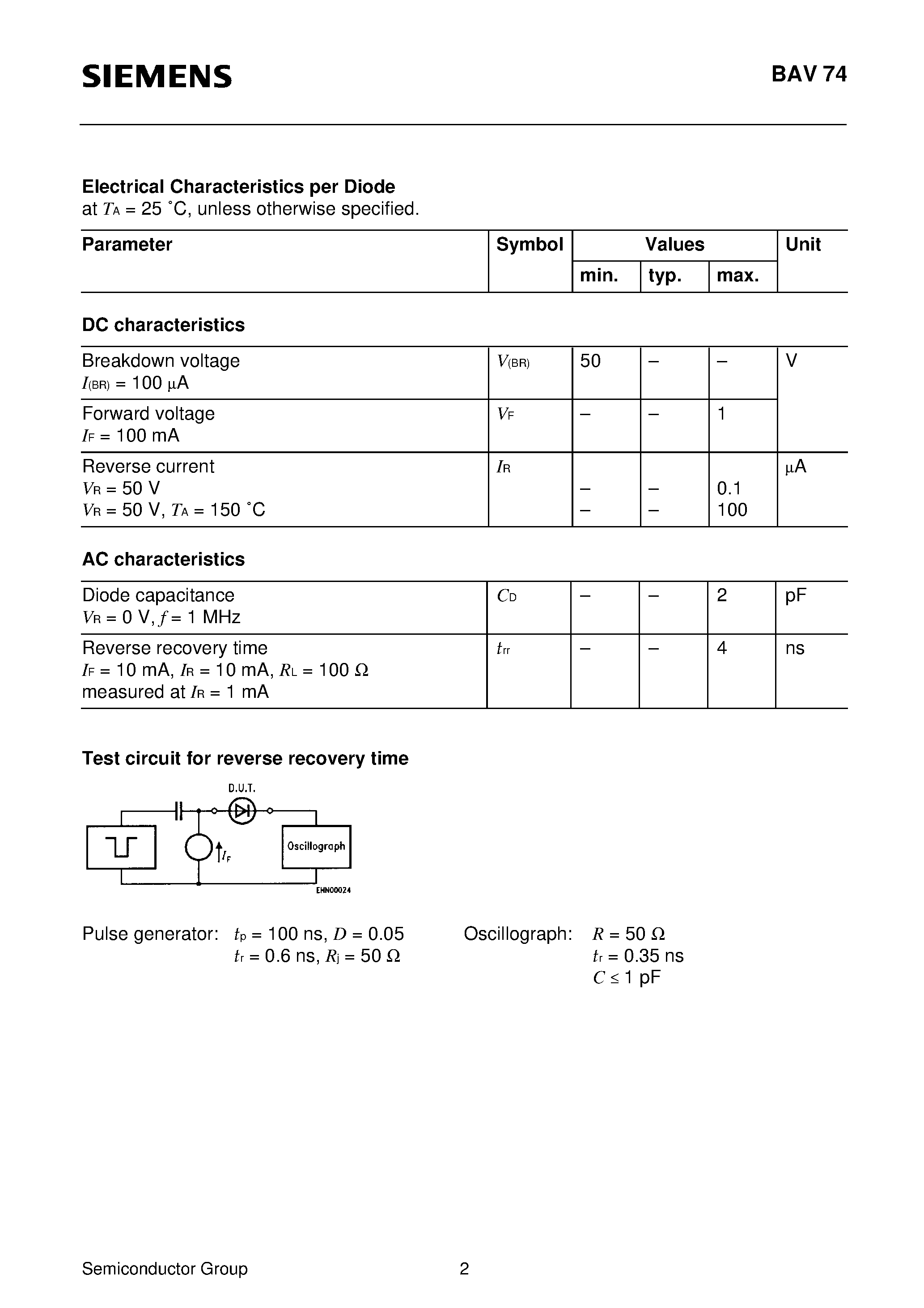 Даташит Q62702-A693 - Silicon Switching Diode Array (For high-speed switching Common cathode) страница 2