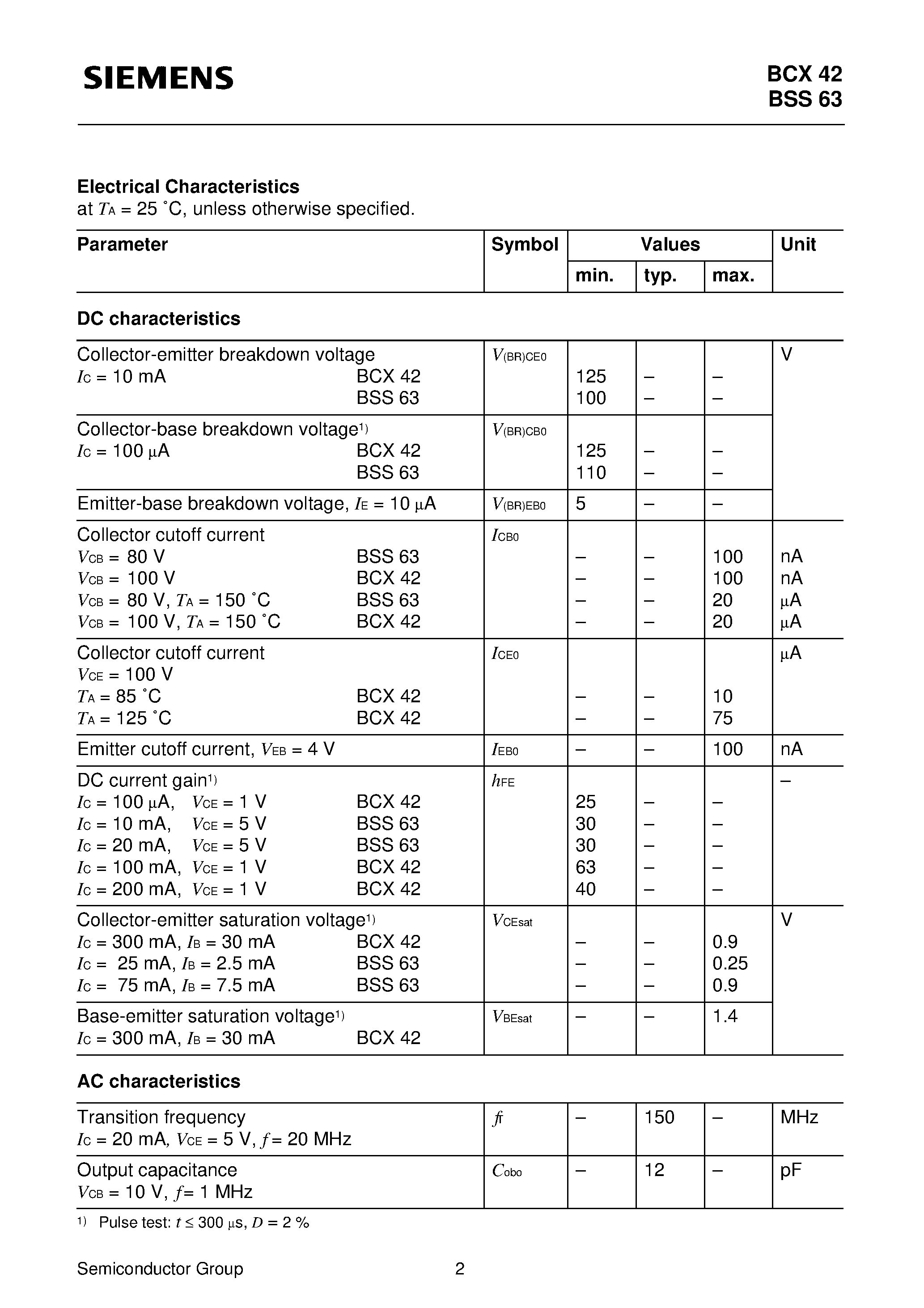 Datasheet Q62702-C1485 - PNP Silicon AF and Switching Transistors (For general AF applications High breakdown voltage) page 2
