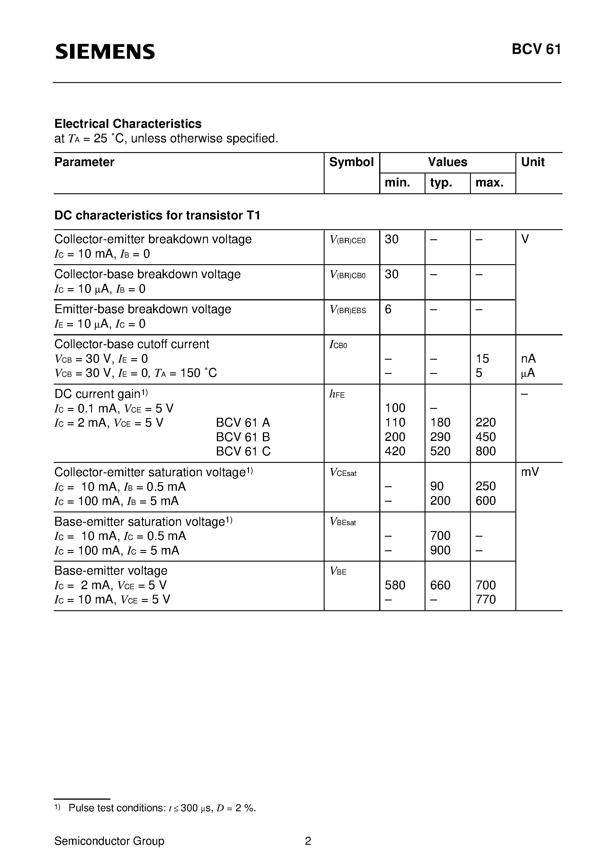 Datasheet Q62702-C2155 page 2 Datasheet Q62702-C2155 - NPN Silicon Double Transistors (To be used as a current mirror Good thermal coupling and VBE matching) page 2