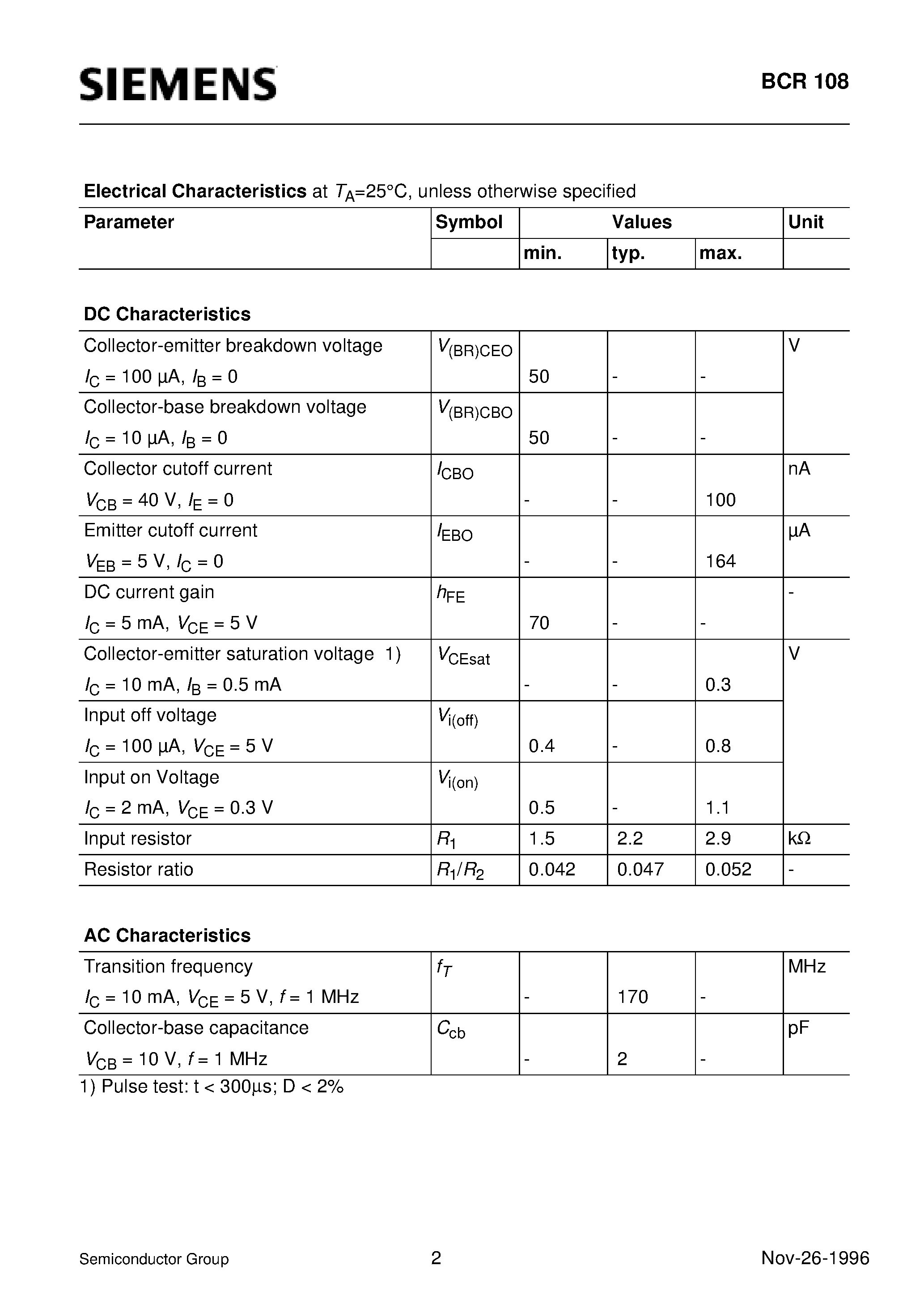 Datasheet Q62702-C2253 page 2 Datasheet Q62702-C2253 - NPN Silicon Digital Transistor (Switching circuit/ inverter/ interface circuit/ driver circuit page 2