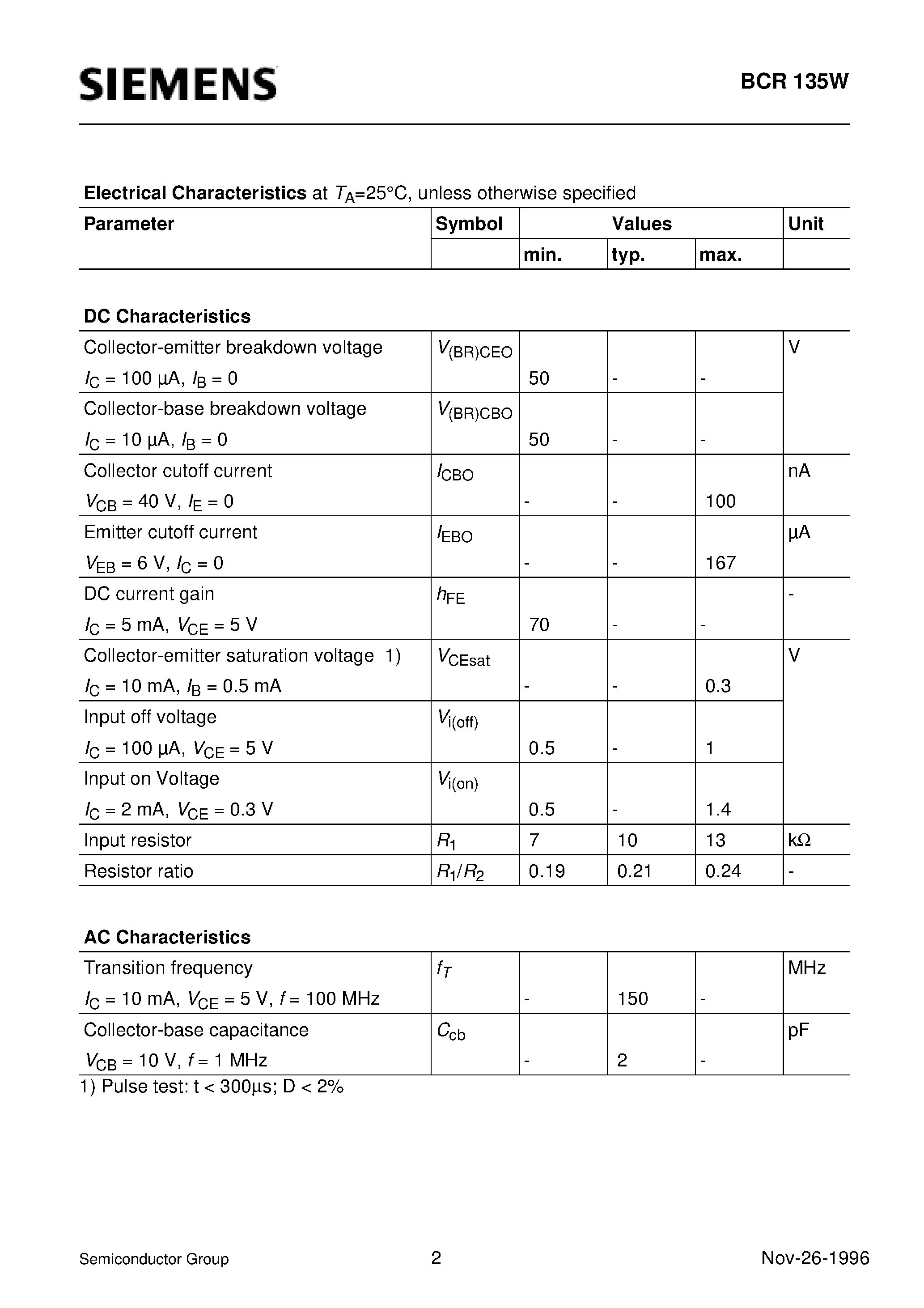Datasheet Q62702-C2287 page 2 Datasheet Q62702-C2287 - NPN Silicon Digital Transistor (Switching circuit/ inverter/ interface circuit/ driver circuit) page 2
