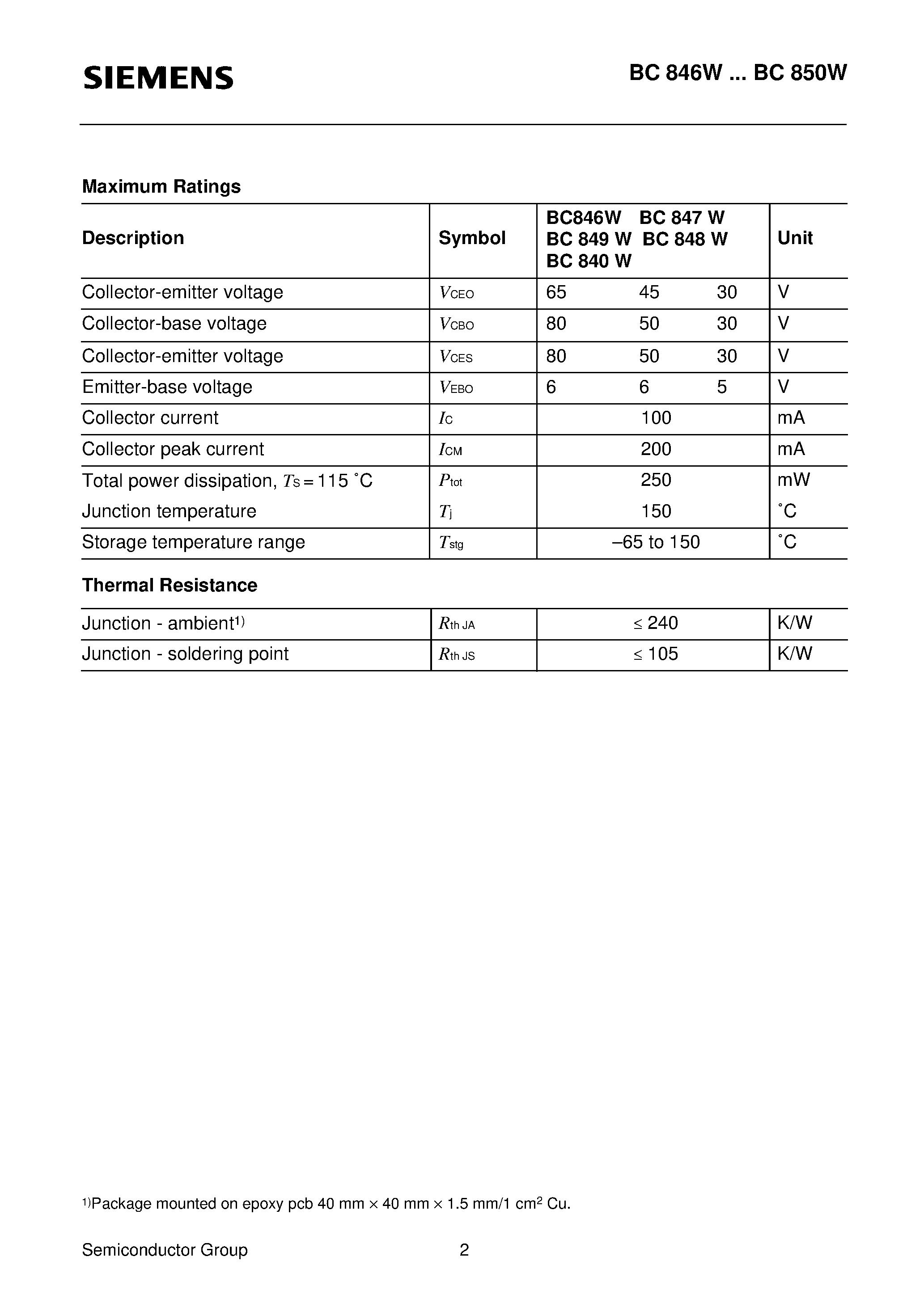 Datasheet Q62702-C2305 page 2 Datasheet Q62702-C2305 - NPN Silicon AF Transistor (For AF input stages and driver applications High current gain Low collector-emitter saturation voltage) page 2