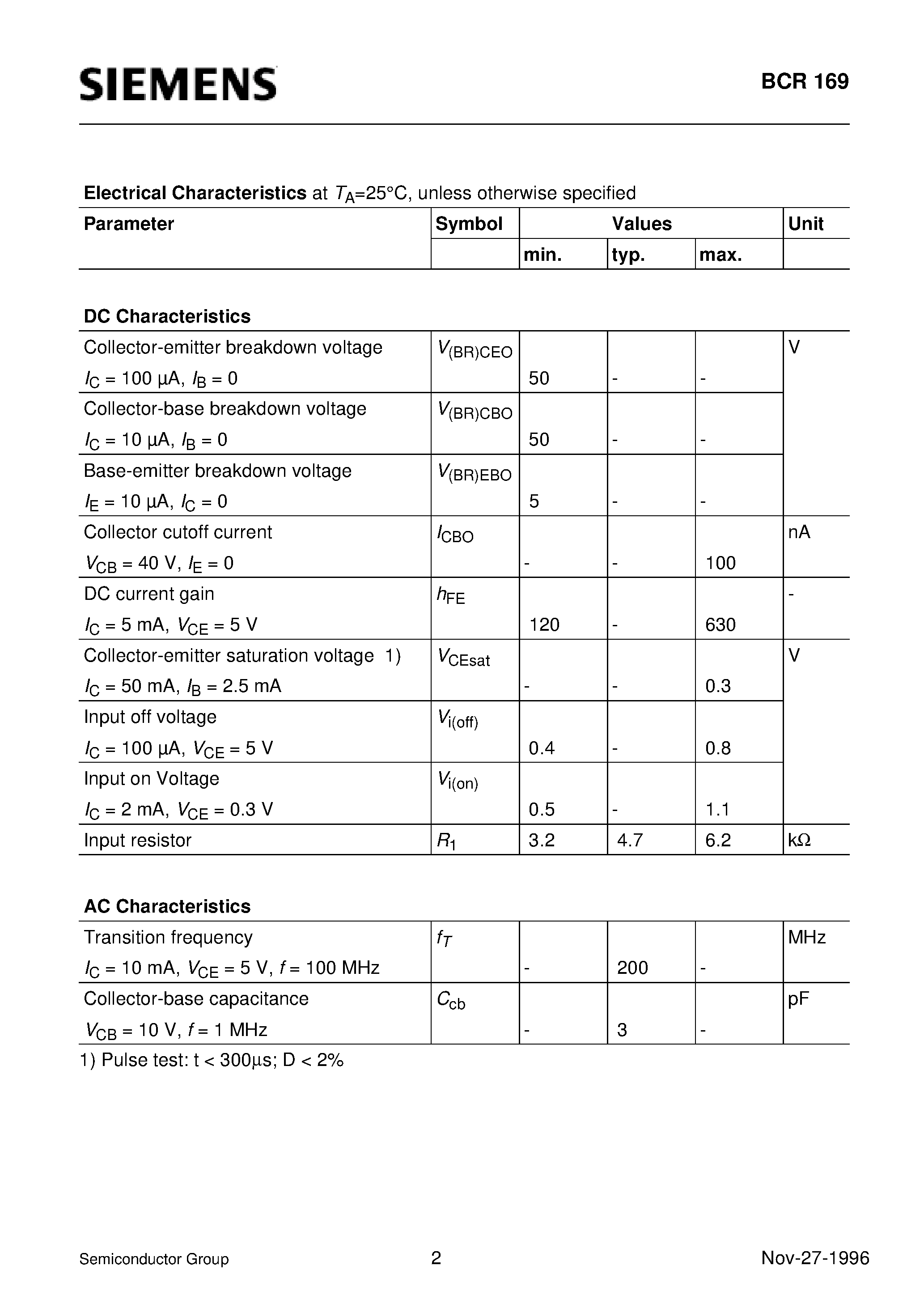 Datasheet Q62702-C2340 page 2 Datasheet Q62702-C2340 - PNP Silicon Digital Transistor (Switching circuit/ inverter/ interface circuit/ driver circuit) page 2