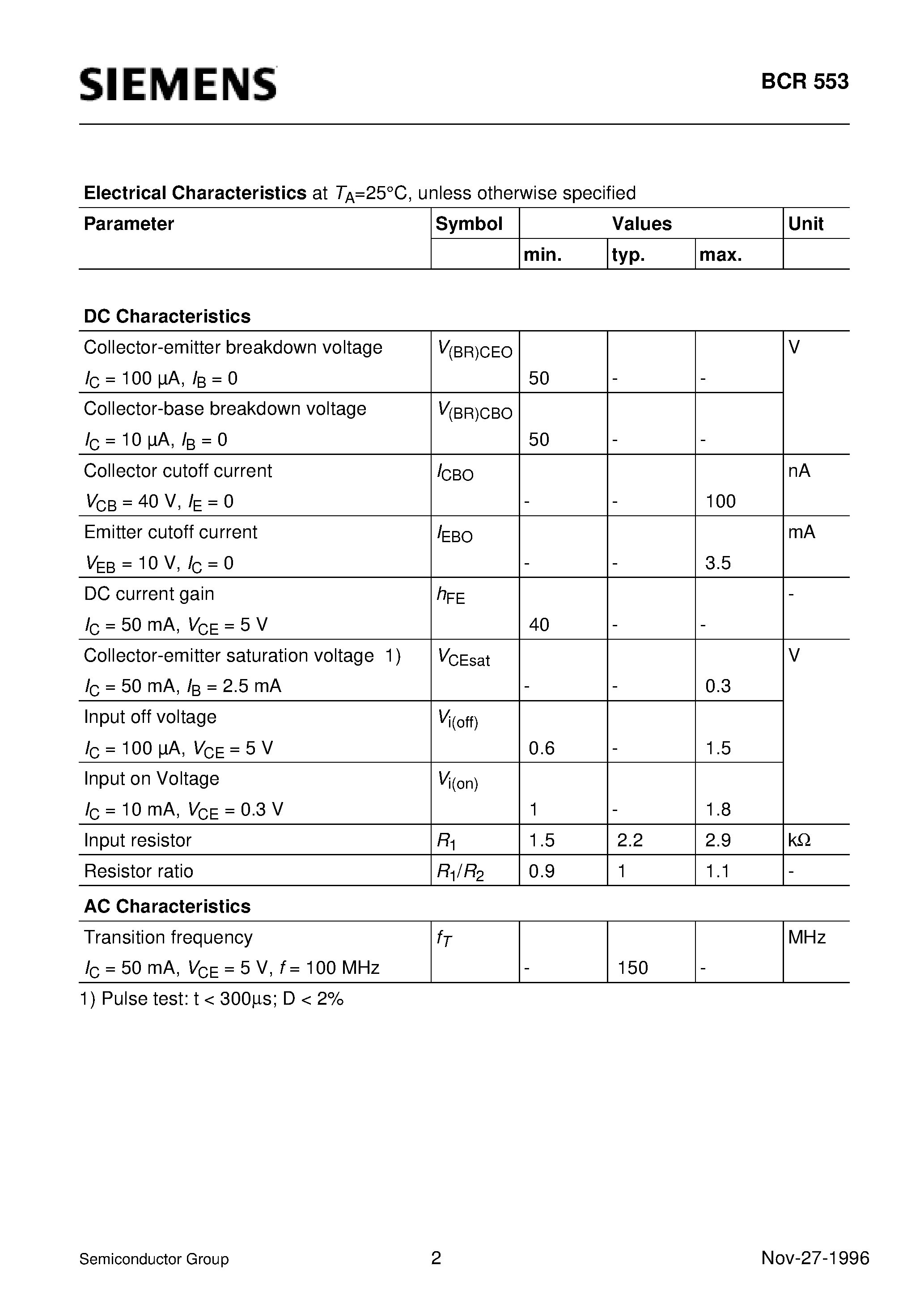 Datasheet Q62702-C2371 page 2 Datasheet Q62702-C2371 - PNP Silicon Digital Transistor (Switching circuit/ inverter/ interface circuit/ driver circuit) page 2