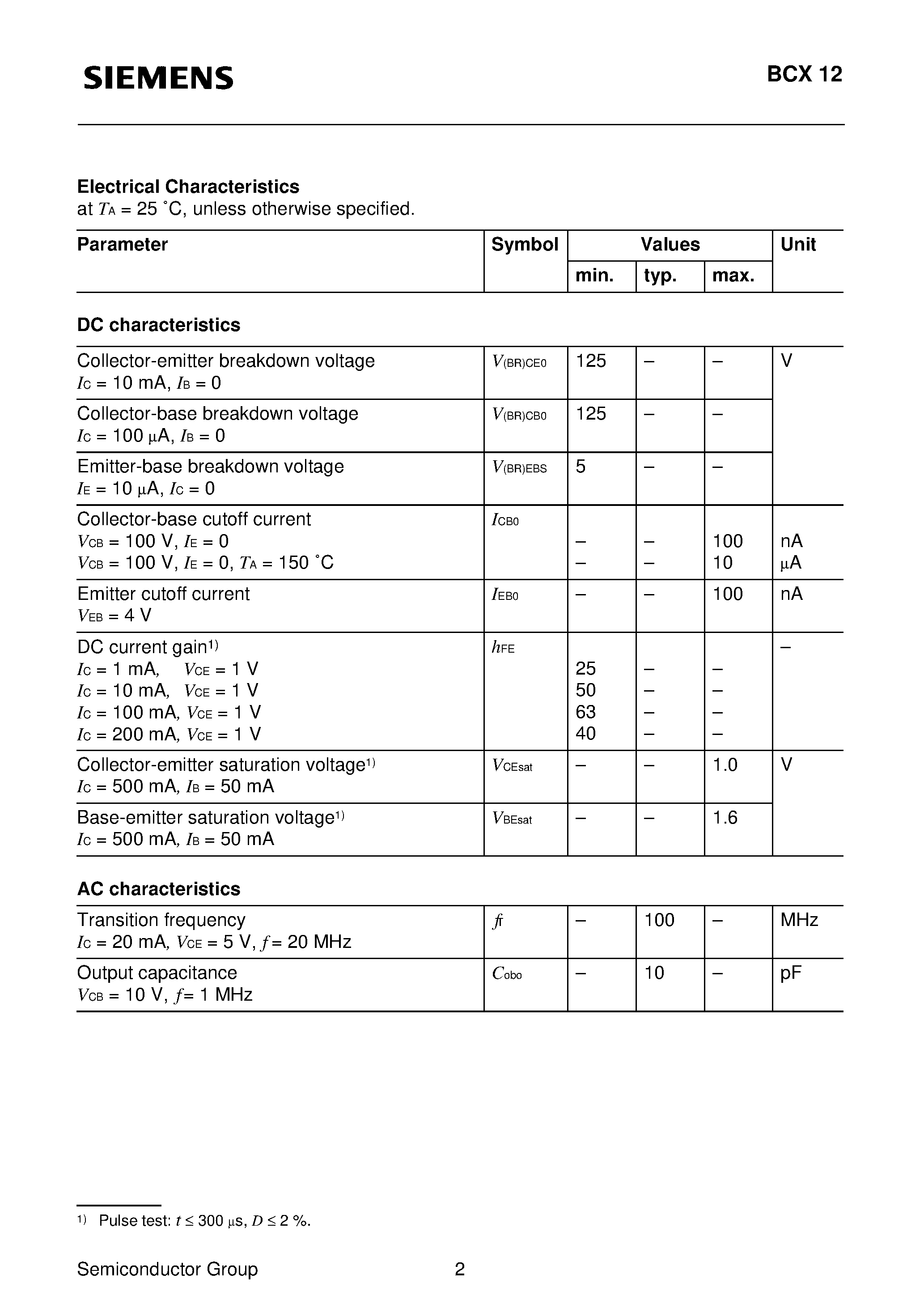 Datasheet Q62702-C25 page 2 Datasheet Q62702-C25 - NPN Silicon AF Switching Transistor (For general AF applications High breakdown voltage) page 2