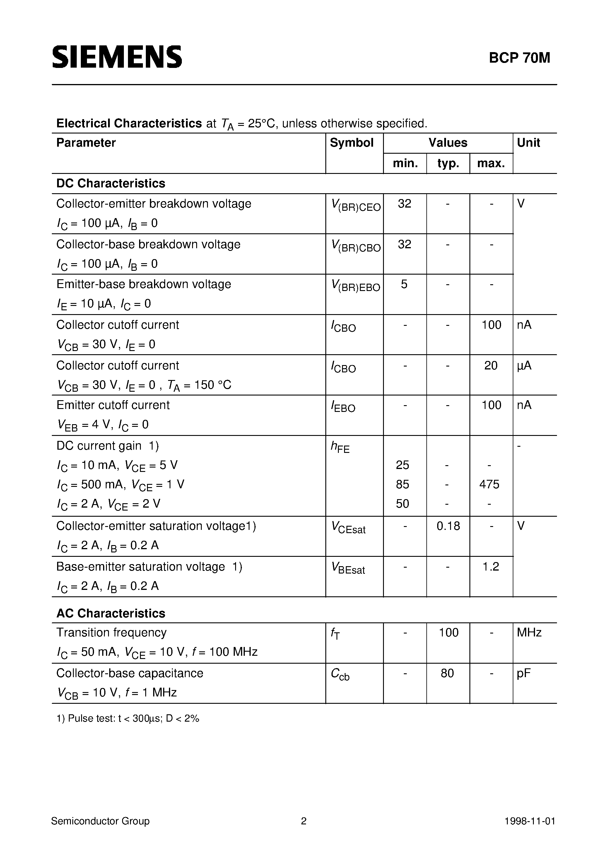 Datasheet Q62702-C2596 page 2 Datasheet Q62702-C2596 - PNP Silicon AF Power Transistor (For AF driver and output stages High collector current) page 2