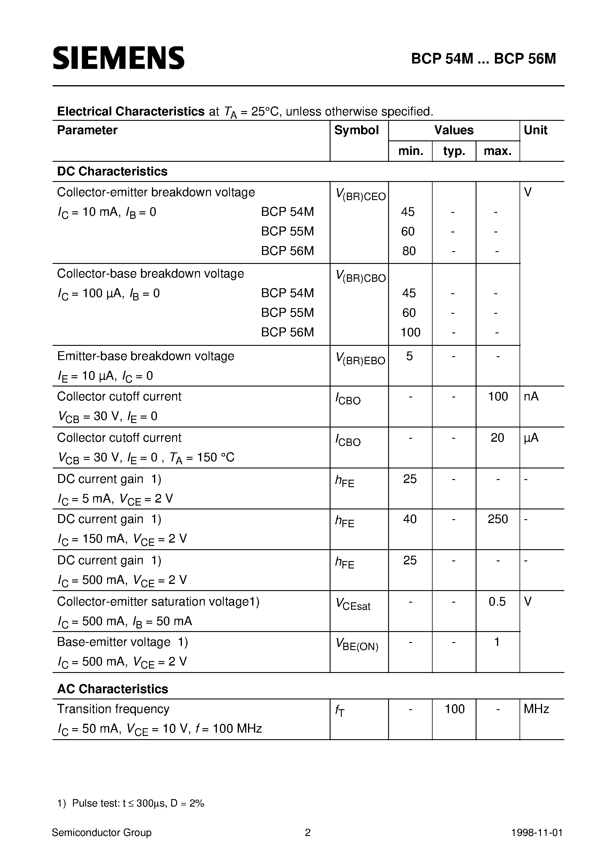 Datasheet Q62702-C2607 - NPN Silicon AF Transistors (For AF driver and output stages High collector current) page 2