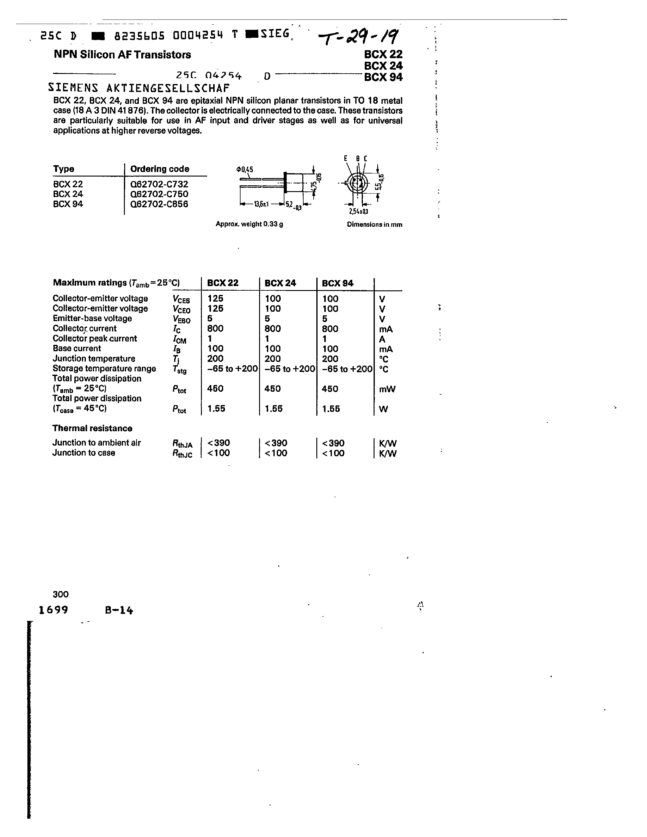 Datasheet Q62702-C856 - NPN SILICON AF TRANSISTORS page 1