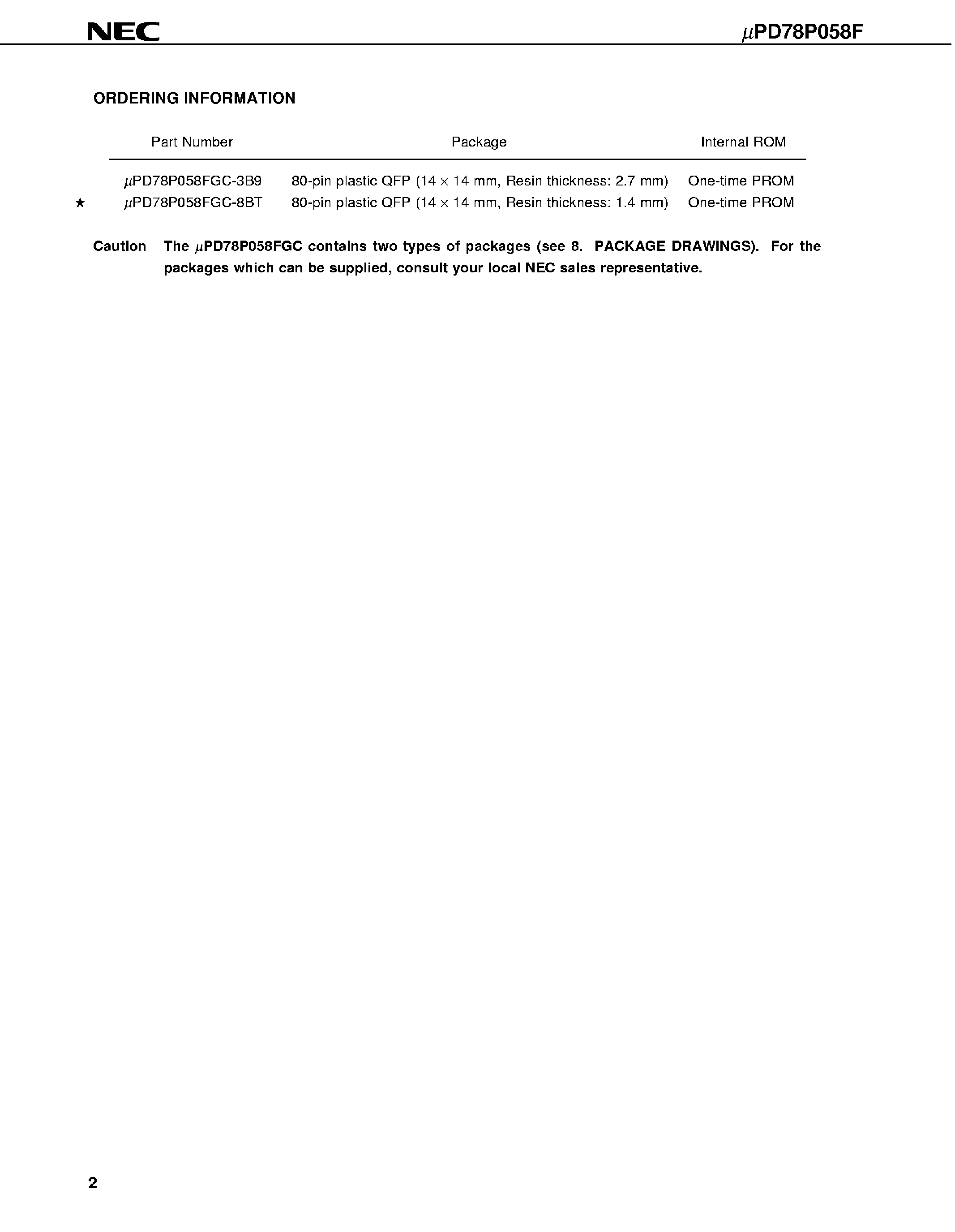 Даташит на микросхему UPD78P058GC страница 2 Даташит UPD78P058GC - 8 Bit Single-Chip Micorcontroller страница 2