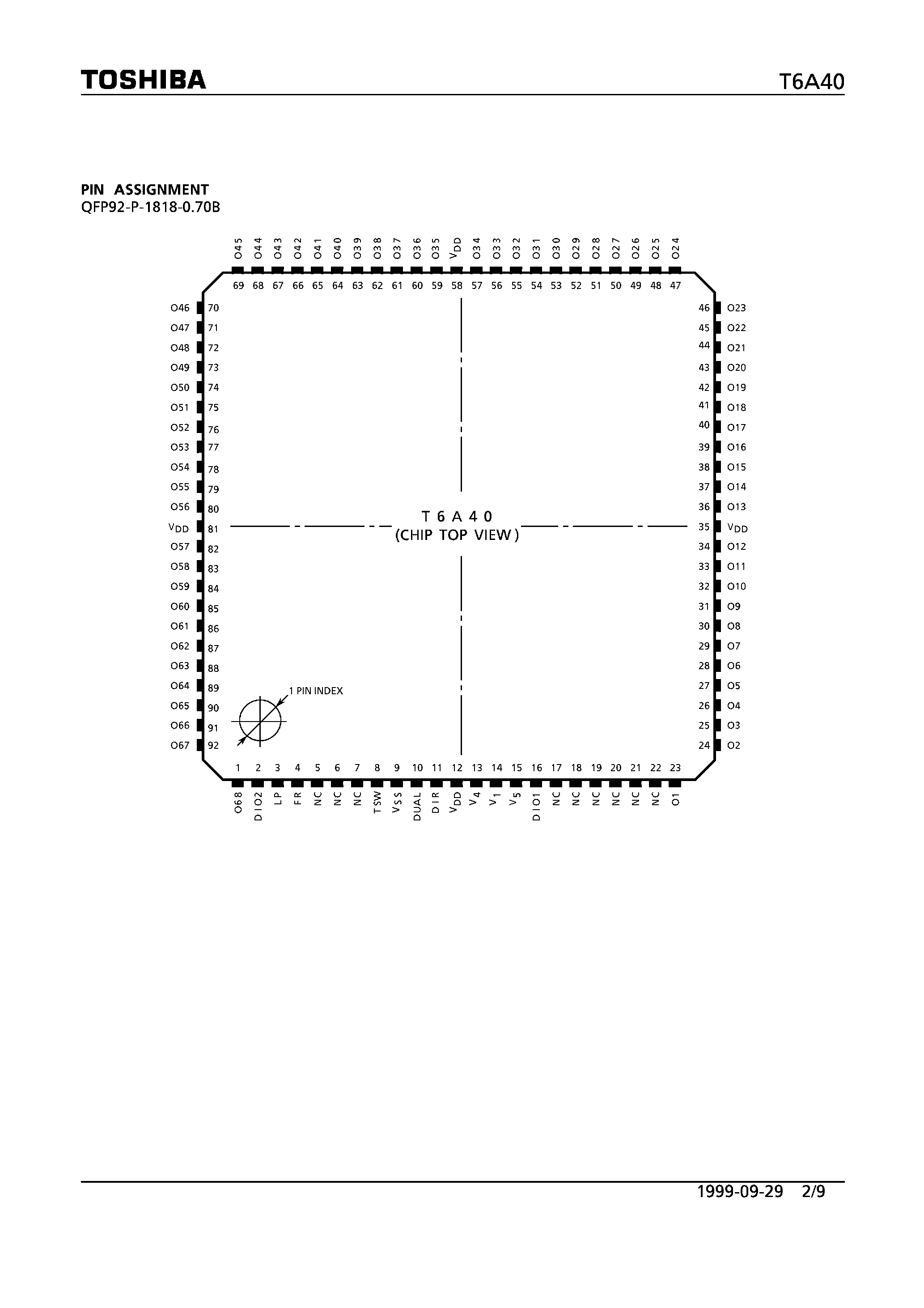 Datasheet T6A40 - ROW DRIVER FOR A DOT MATRIX LCD page 2
