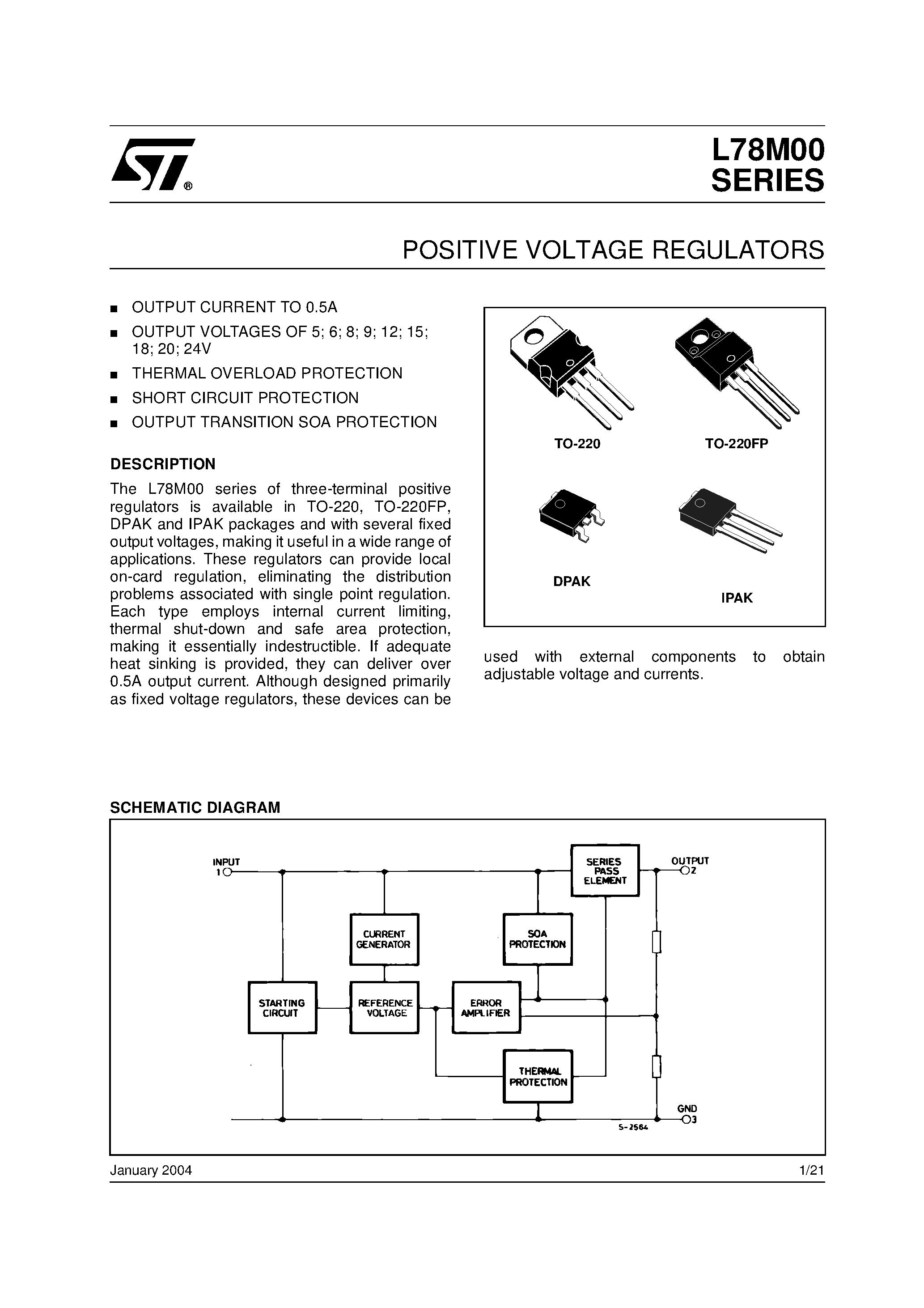 Datasheet L78M08 - POSITIVE VOLTAGE REGULATORS page 1