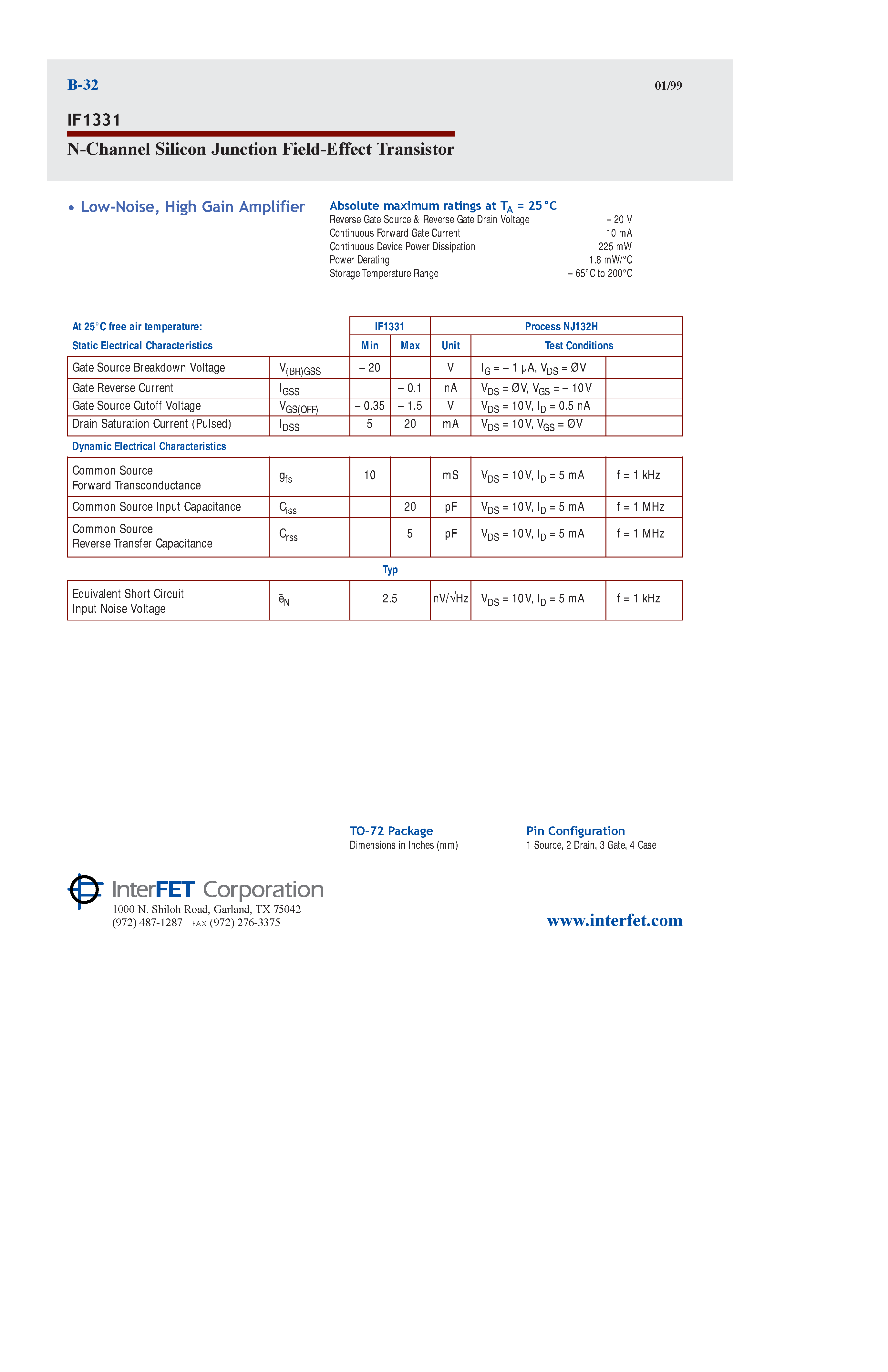 Datasheet IF1331 - N-Channel Silicon Junction Field-Effect Transistor page 1