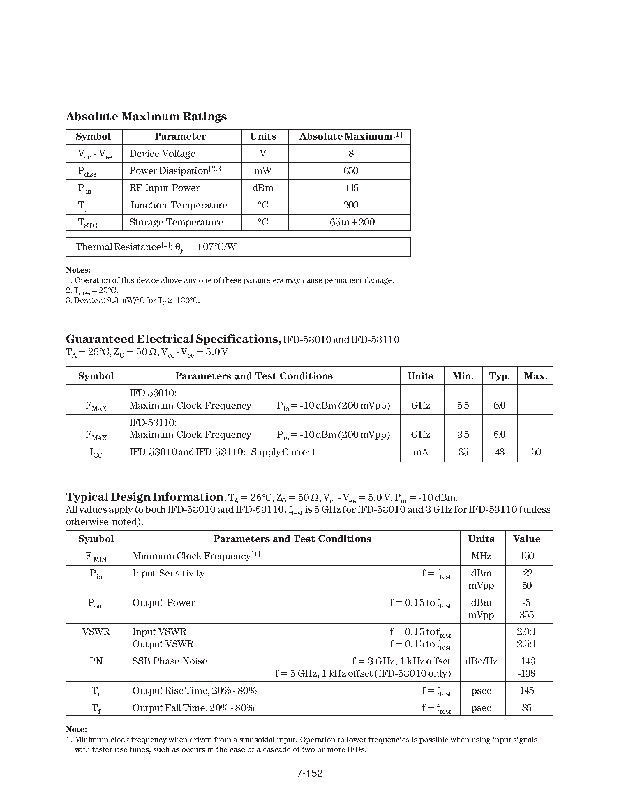 Datasheet IFD-53010 - Silicon Bipolar MMIC 3.5 and 5.5 GHz Divide-by-4 Static Prescalers page 2