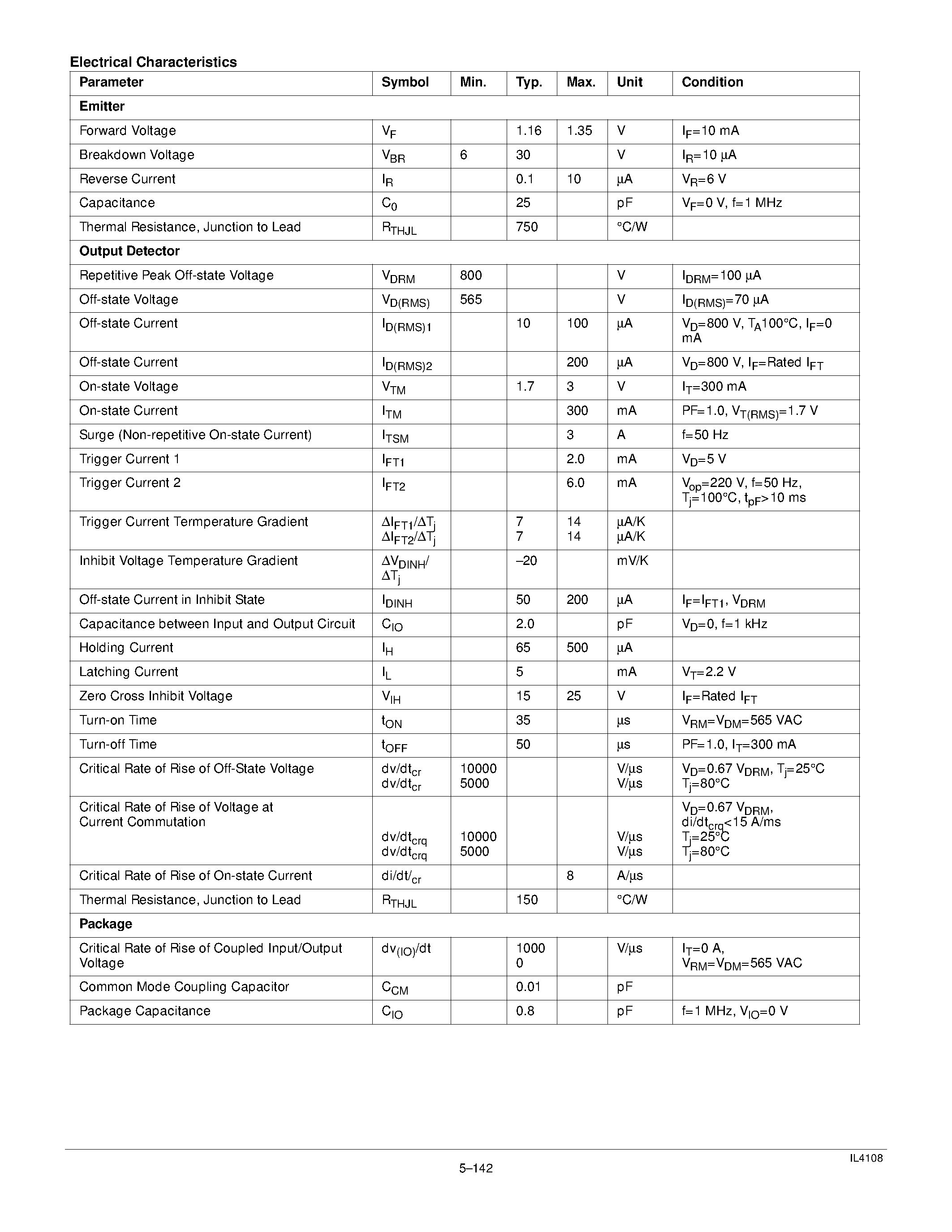 Datasheet IL4108 page 2 Datasheet IL4108 - ZERO VOLTAGE CROSSING 800 V TRIAC DRIVER OPTOCOUPLER page 2