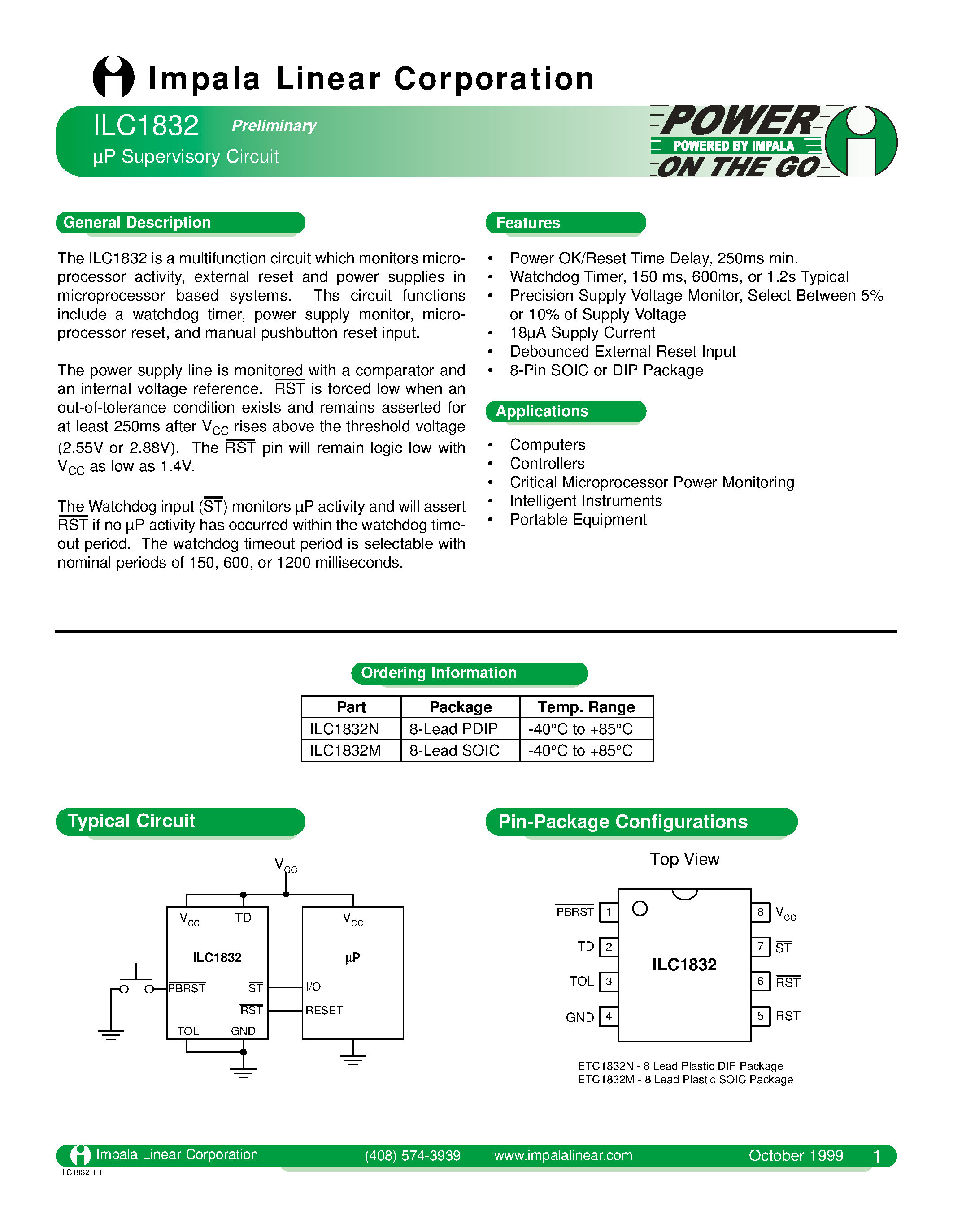 Даташит на микросхему ILC1832 страница 1 Даташит ILC1832 - P SUPERVISORY CIRCUIT страница 1
