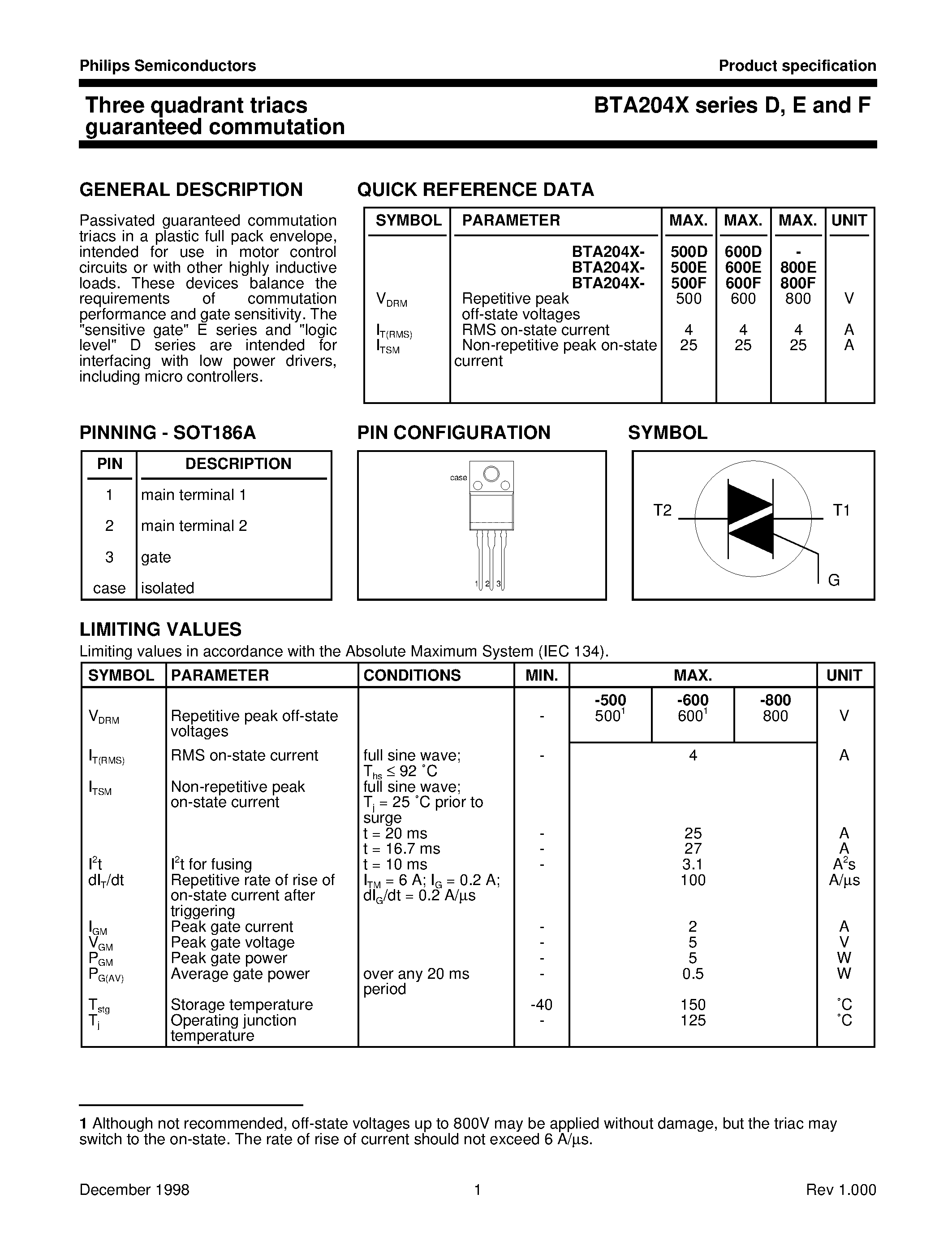 Даташит BTA204X-500F - Three quadrant triacs guaranteed commutation страница 1
