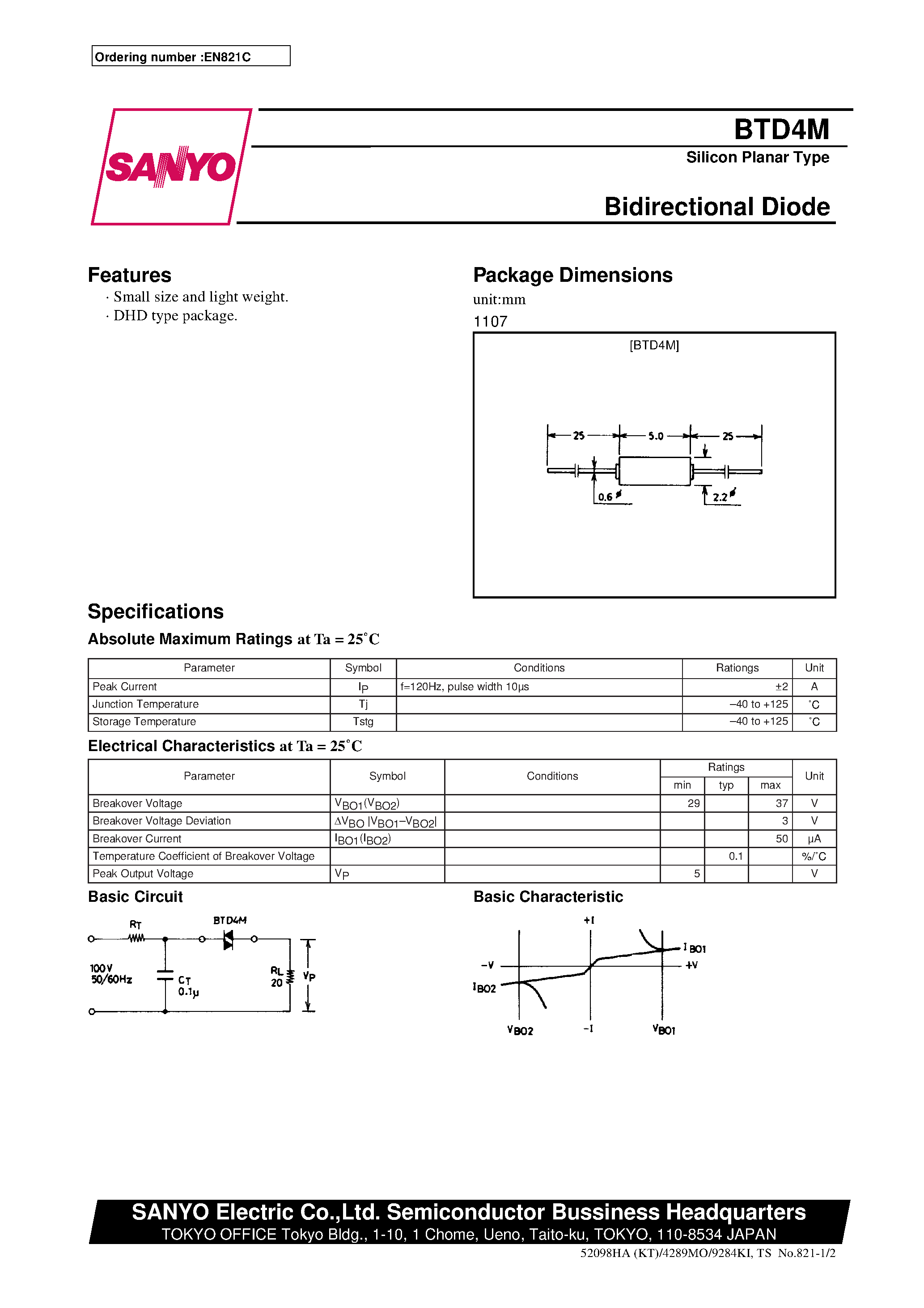 Datasheet BTD4 page 1 Datasheet BTD4 - Bidirectional Diode page 1