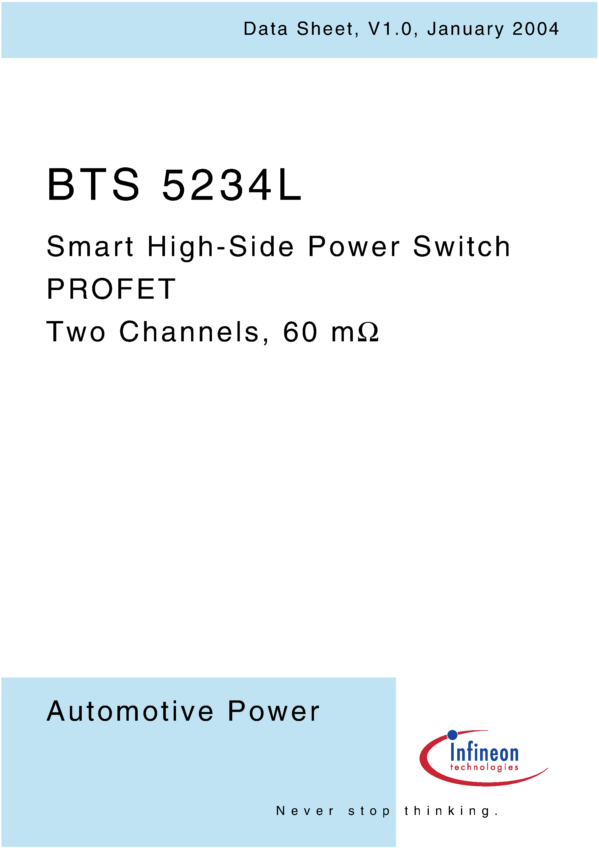 Даташит BTS5234L - Smart High-Side Power Switch PROFET TWO CHANNELS/ 60MOHM страница 1