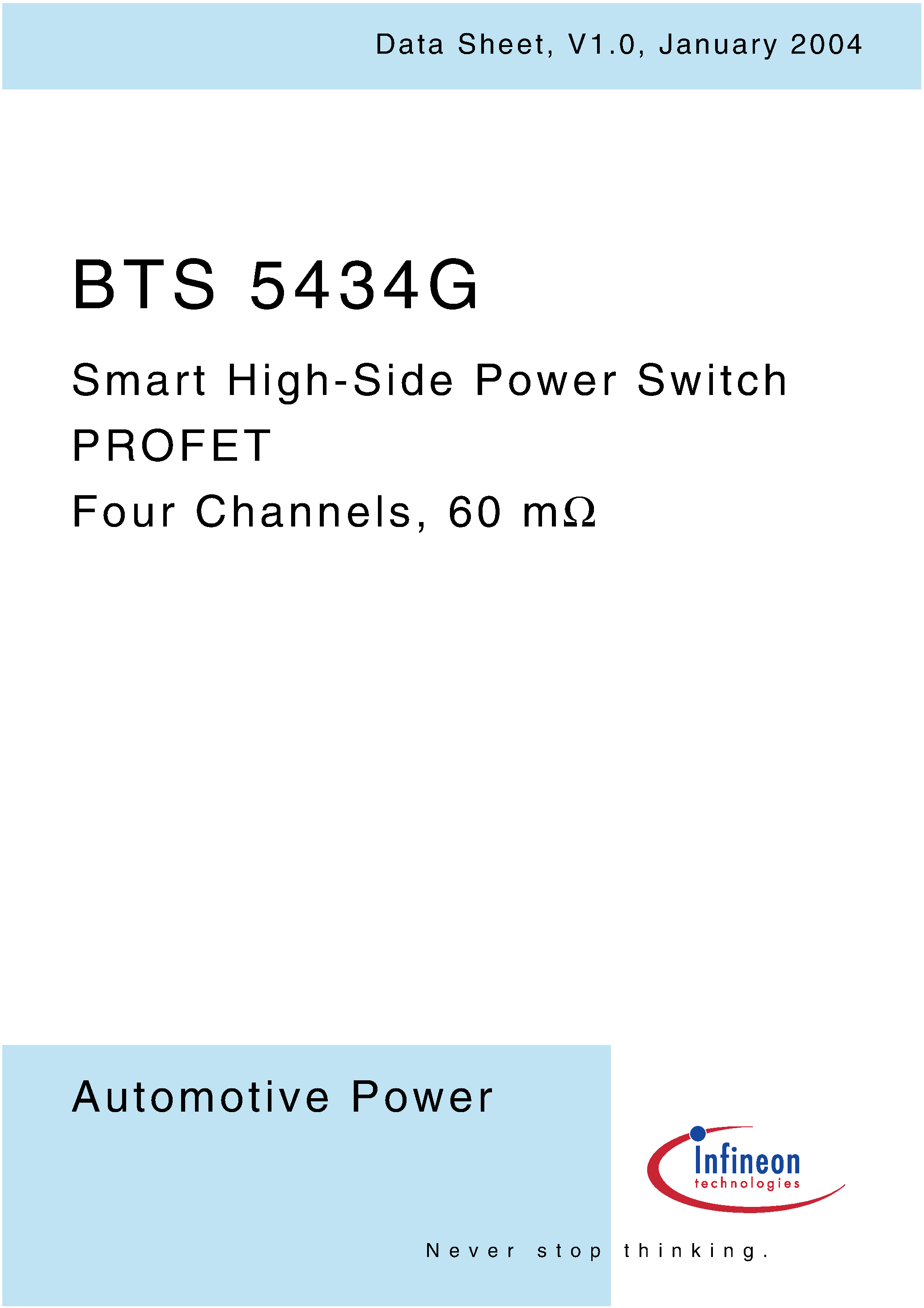 Даташит BTS5434G - Smart High-Side Power Switch PROFET TWO CHANNELS/ 60MOHM страница 1