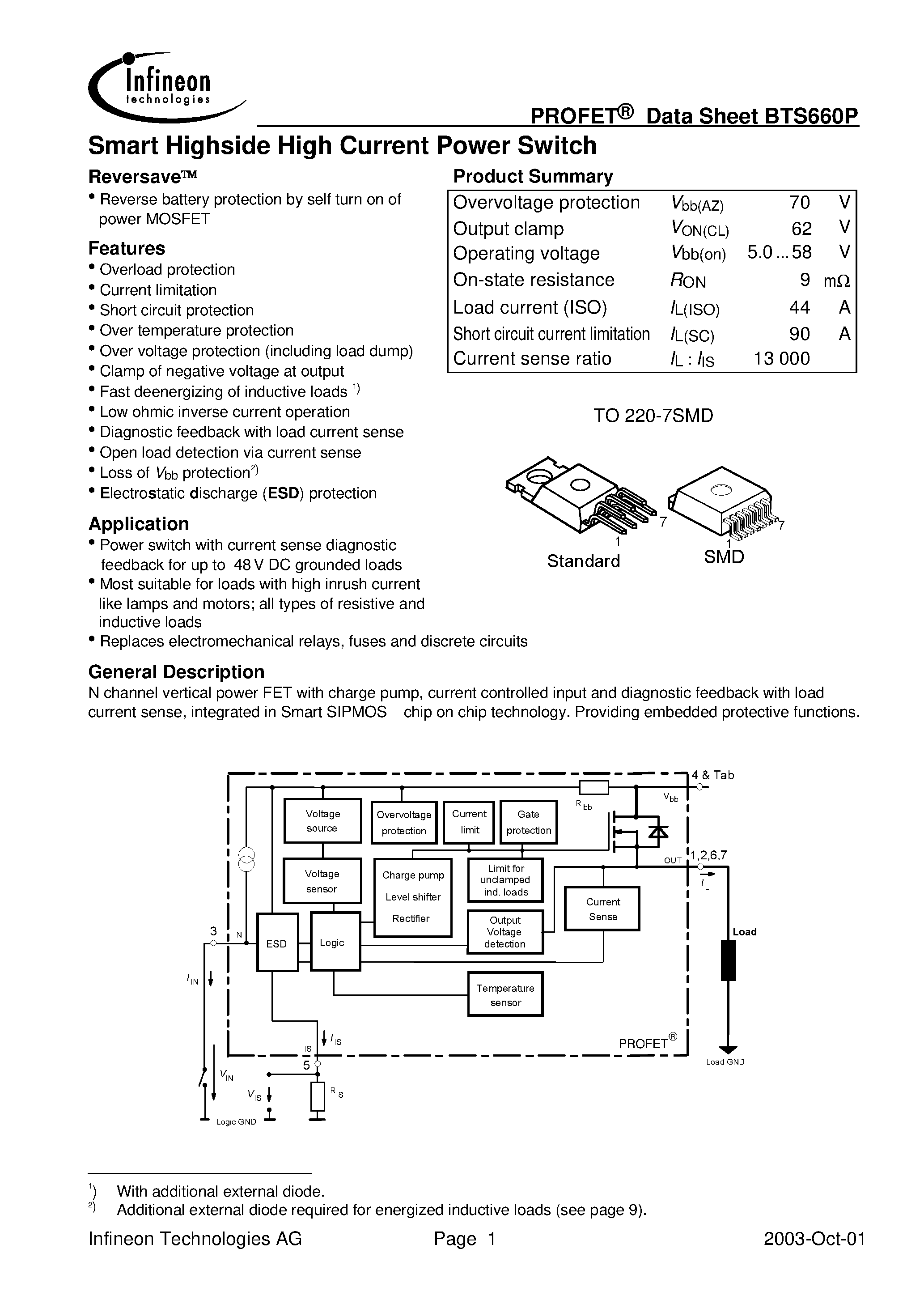 Даташит на микросхему BTS660PE3180A страница 1 Даташит BTS660PE3180A - Smart Highside High Current Power Switch страница 1