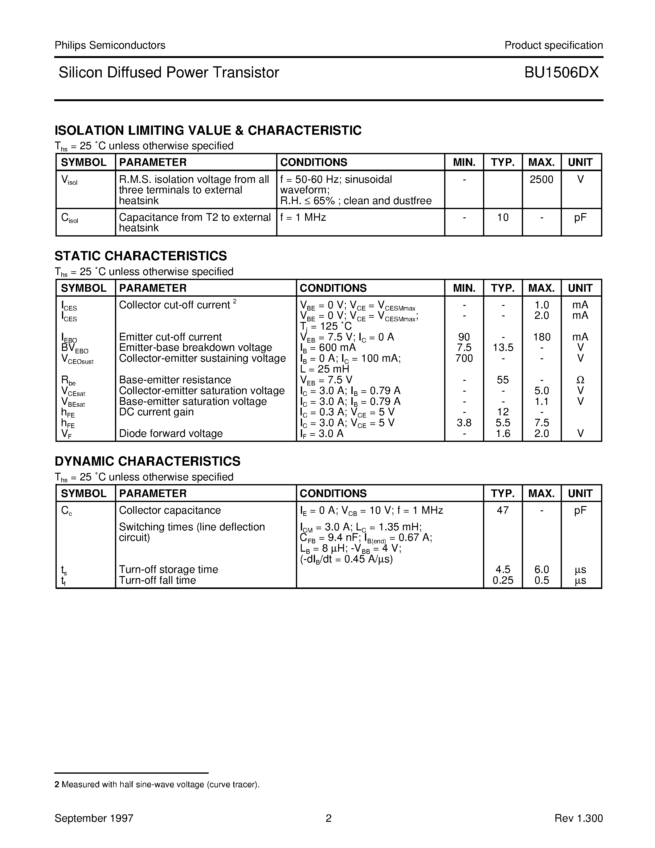 Даташит BU1506 - Silicon Diffused Power Transistor страница 2