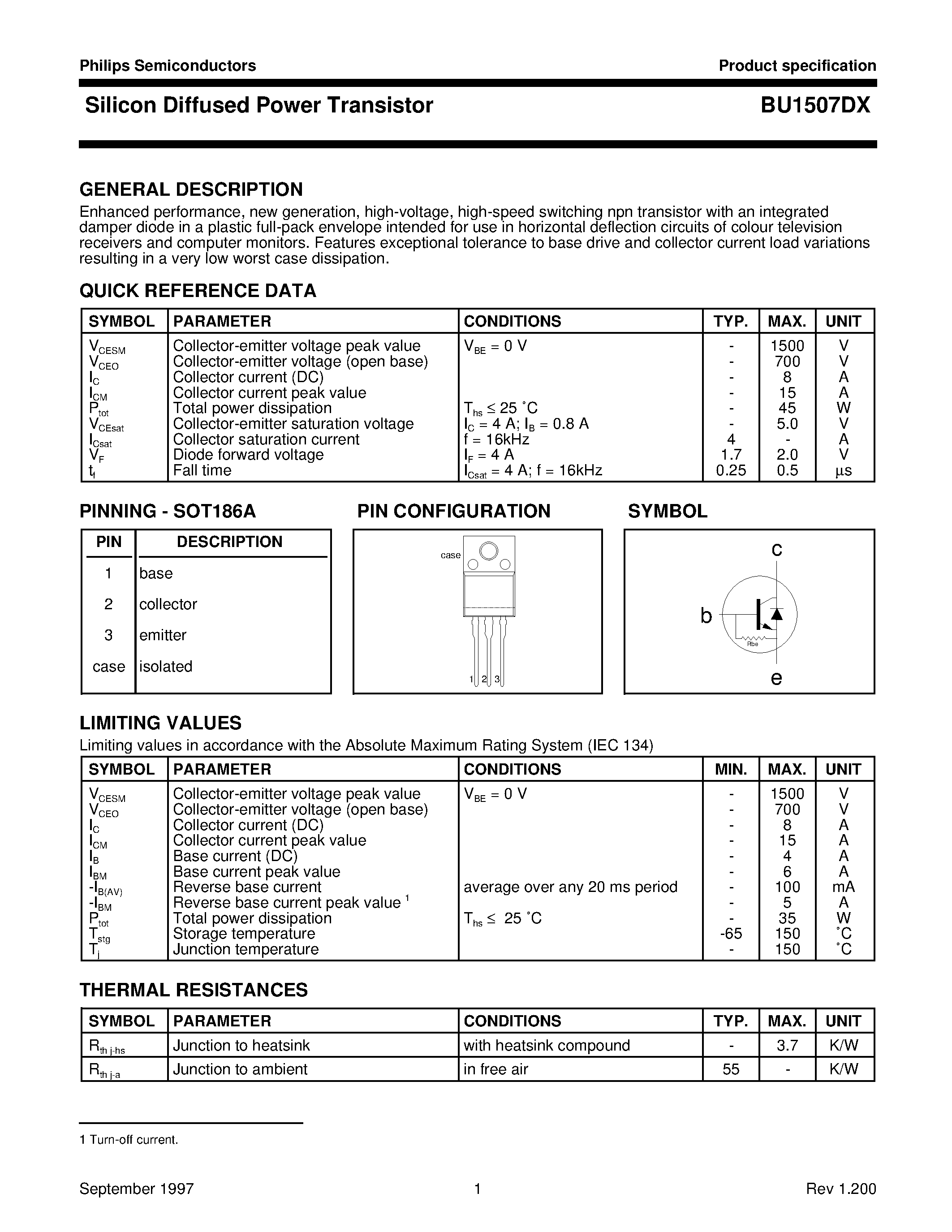 Даташит BU1507DX - Silicon Diffused Power Transistor страница 1