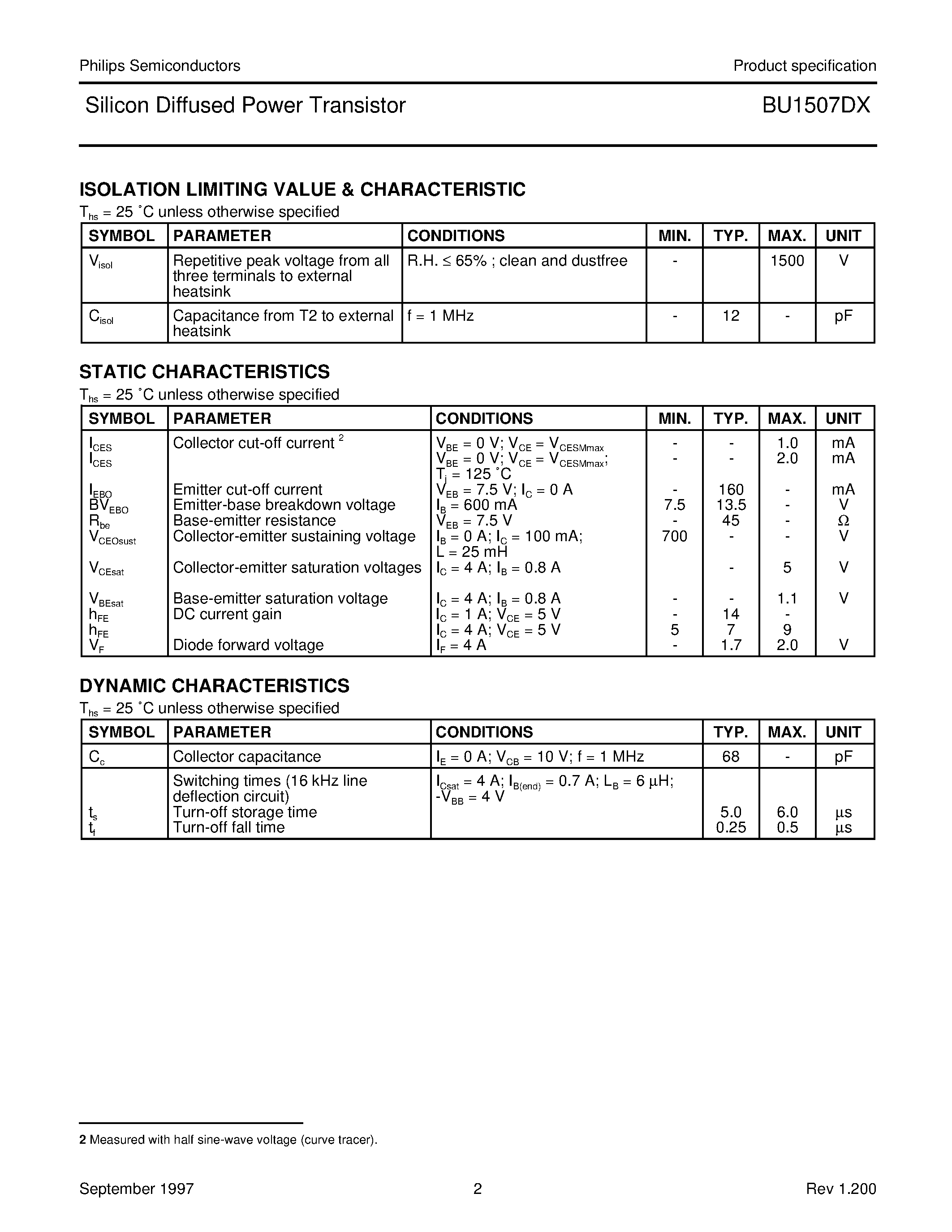 Даташит BU1507DX - Silicon Diffused Power Transistor страница 2