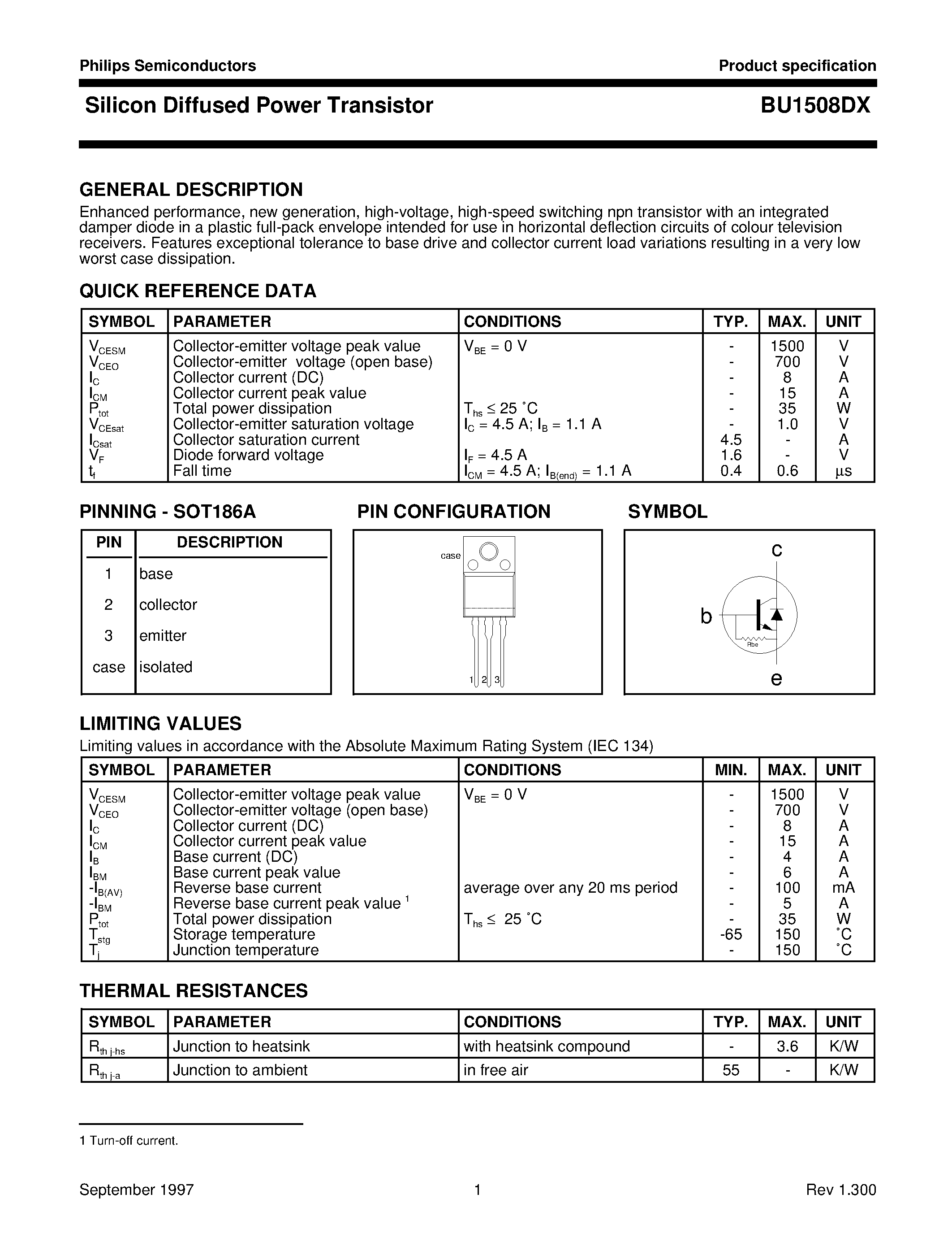 Datasheet BU1508DX - Silicon Diffused Power Transistor page 1