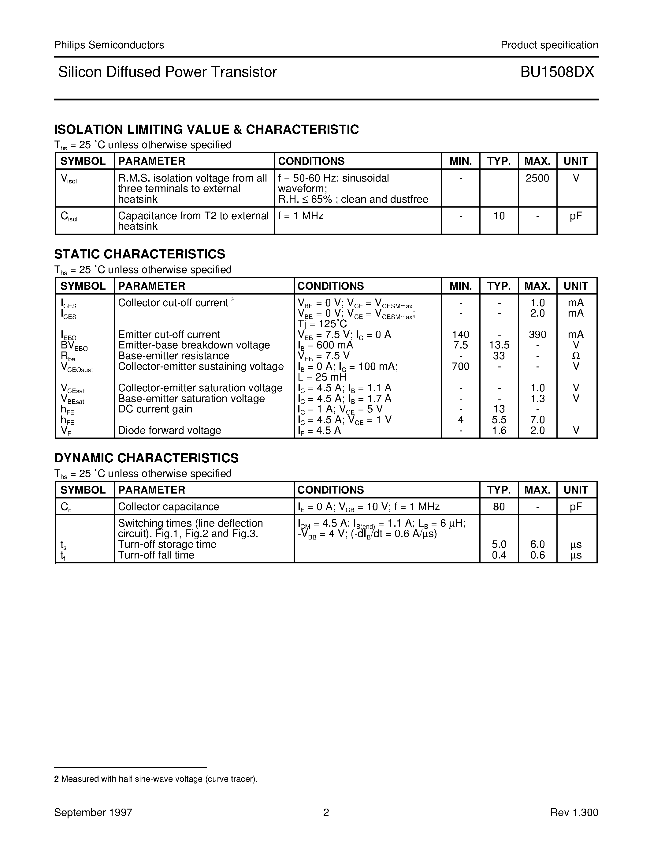 Datasheet BU1508DX - Silicon Diffused Power Transistor page 2