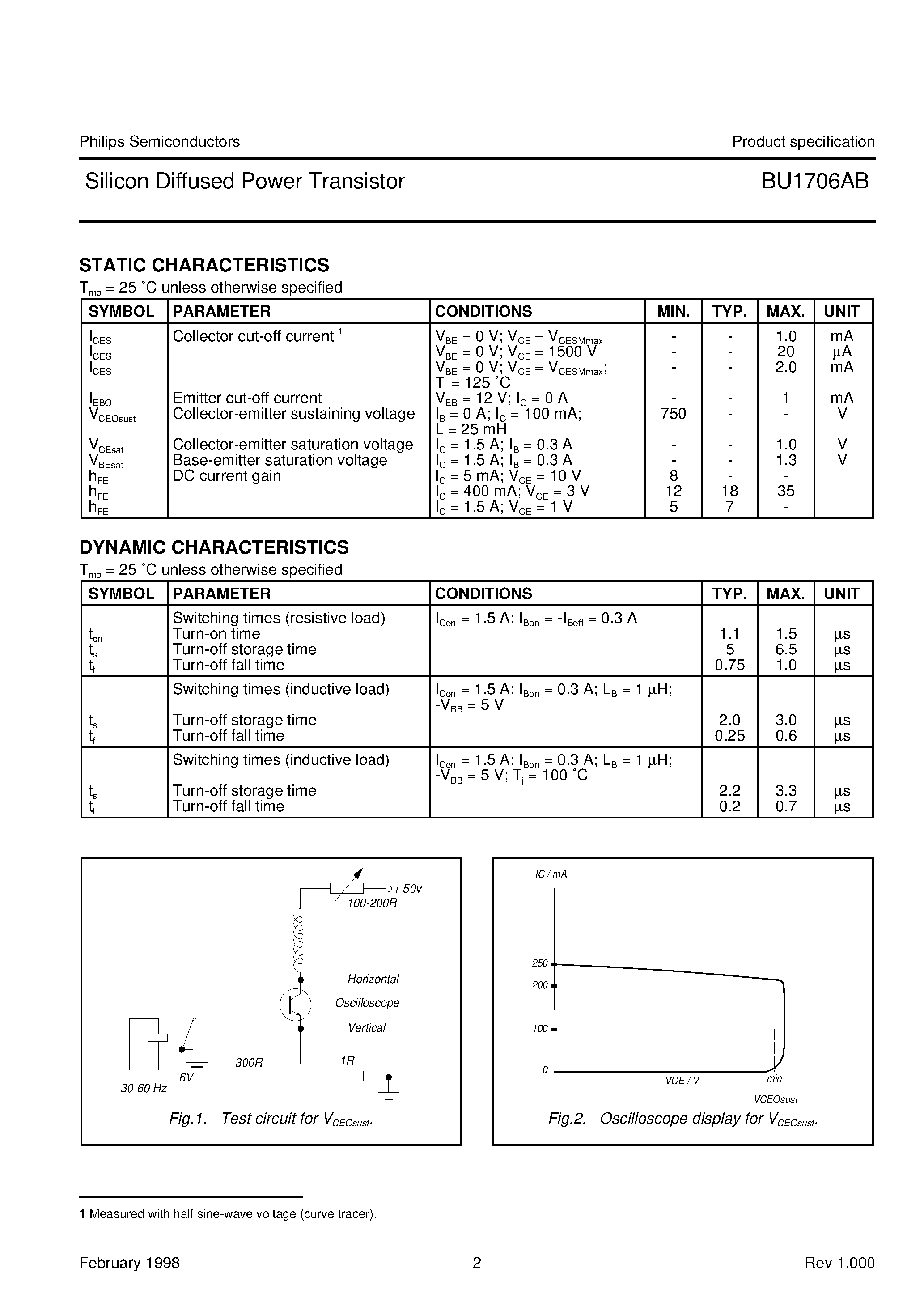 Даташит BU1706AB-Silicon Diffused Power Transistor страница 2